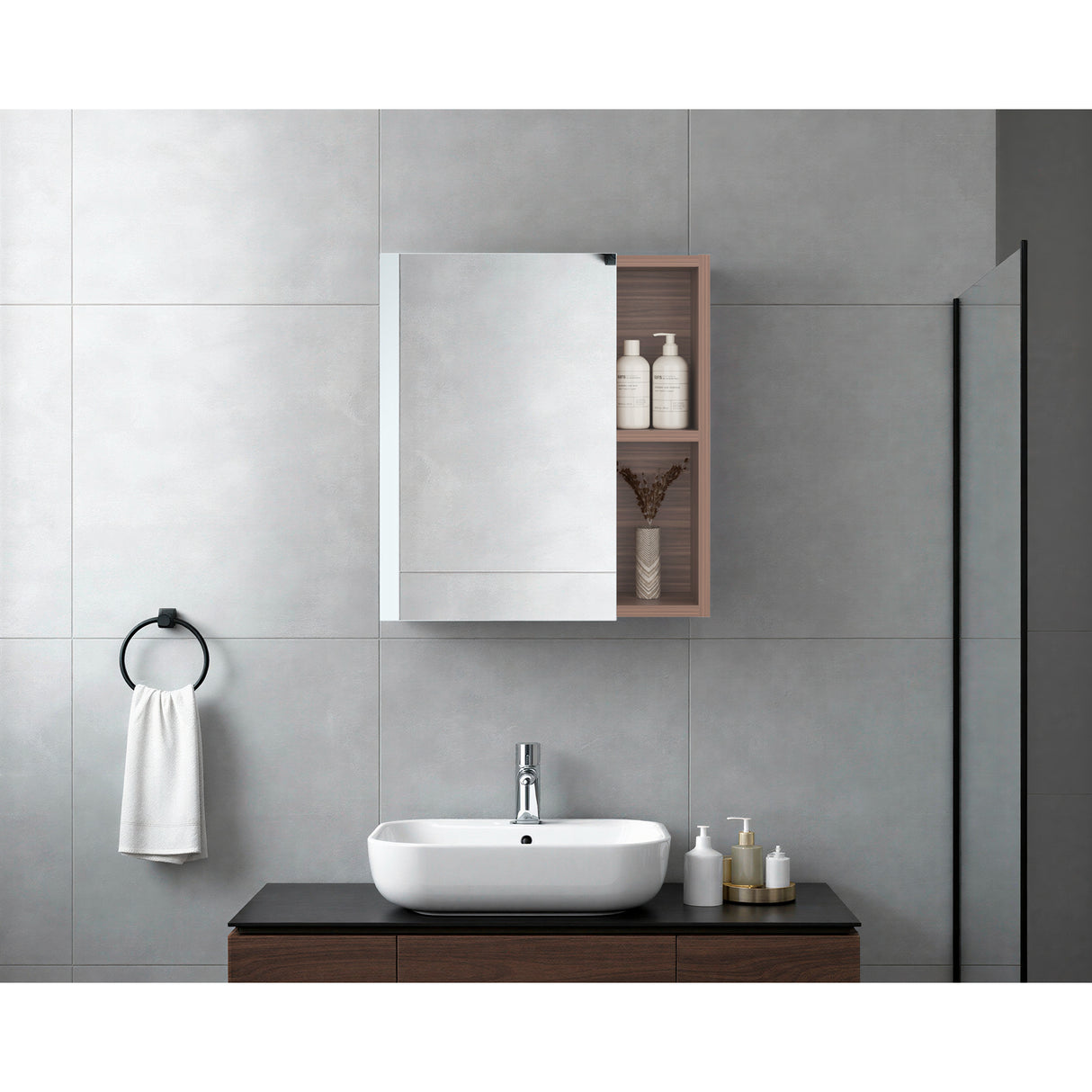Gabinete de Baño Labelle Avellana 45x49.7cm Cuadrado con Espejo y con Tres Entrepaños - GABINETES DE BANHO | Bylmo