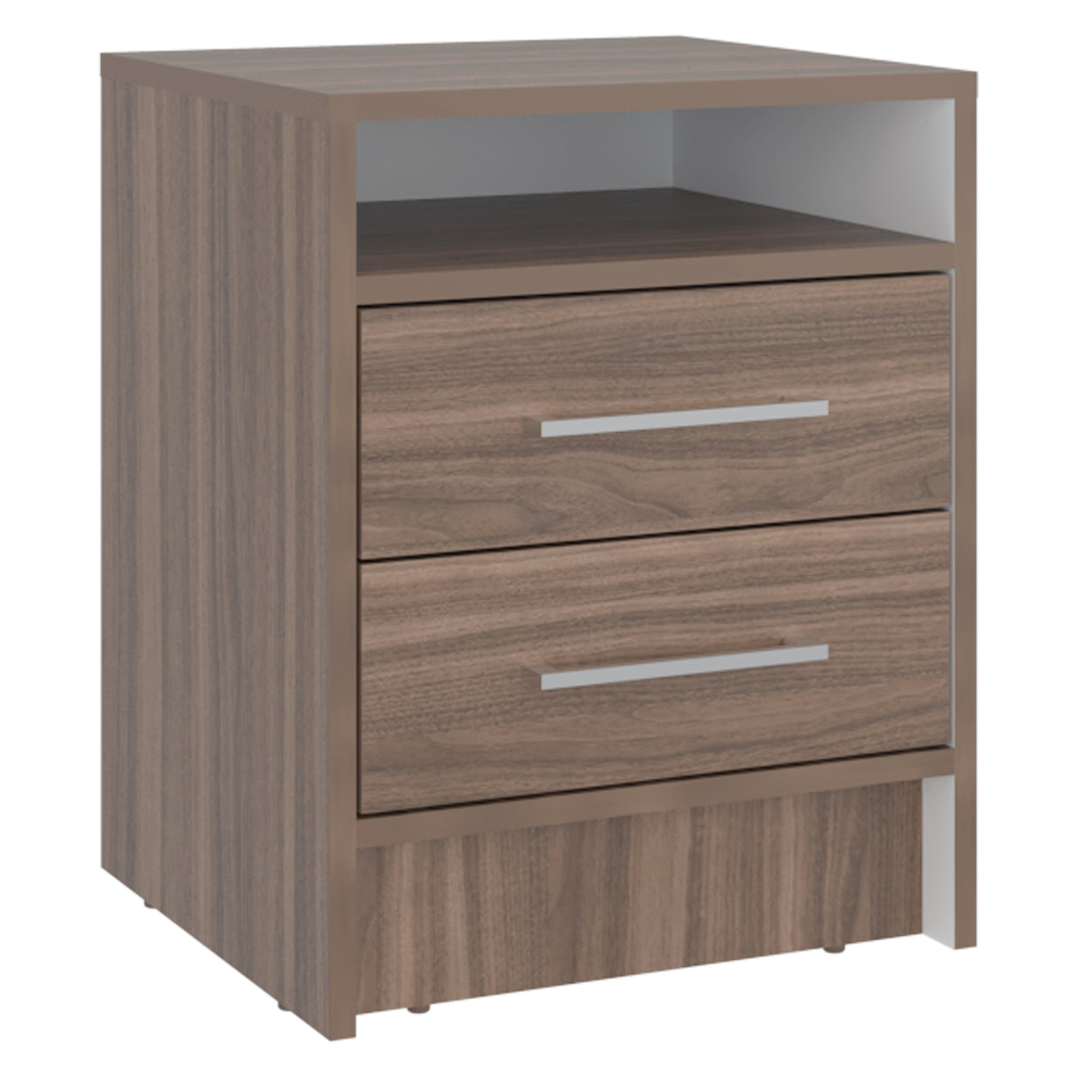 Mesa de Noche Eter Avellana y Blanco 40x50.7cm con Dos Cajones y con Un Compartimiento - MESAS DE NOCHE | Bylmo
