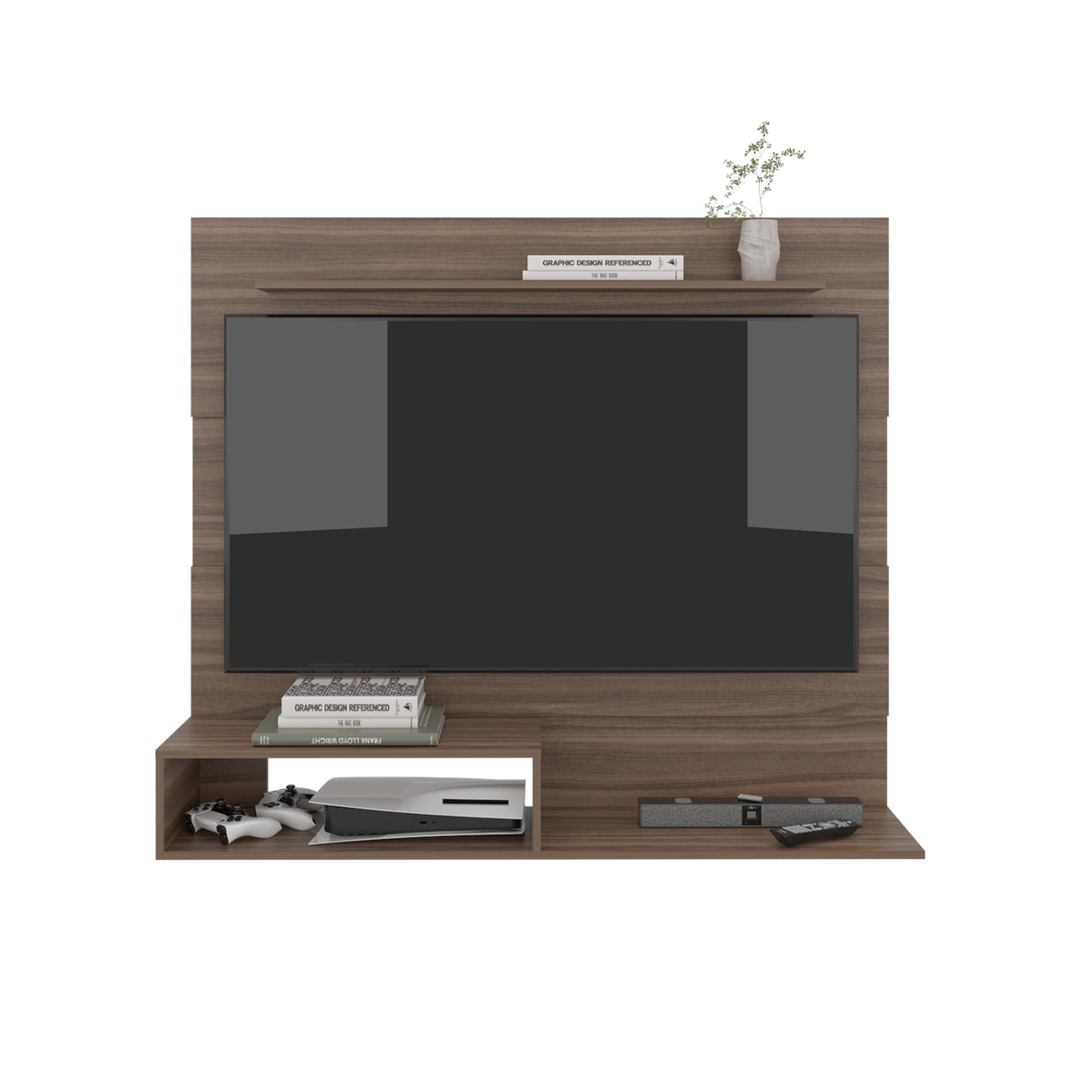 Panel de TV Beijint Avellana 140x120cm Para TV Hasta 55 Pulgadas sin Cajones - MUEBLES DE TV | Bylmo