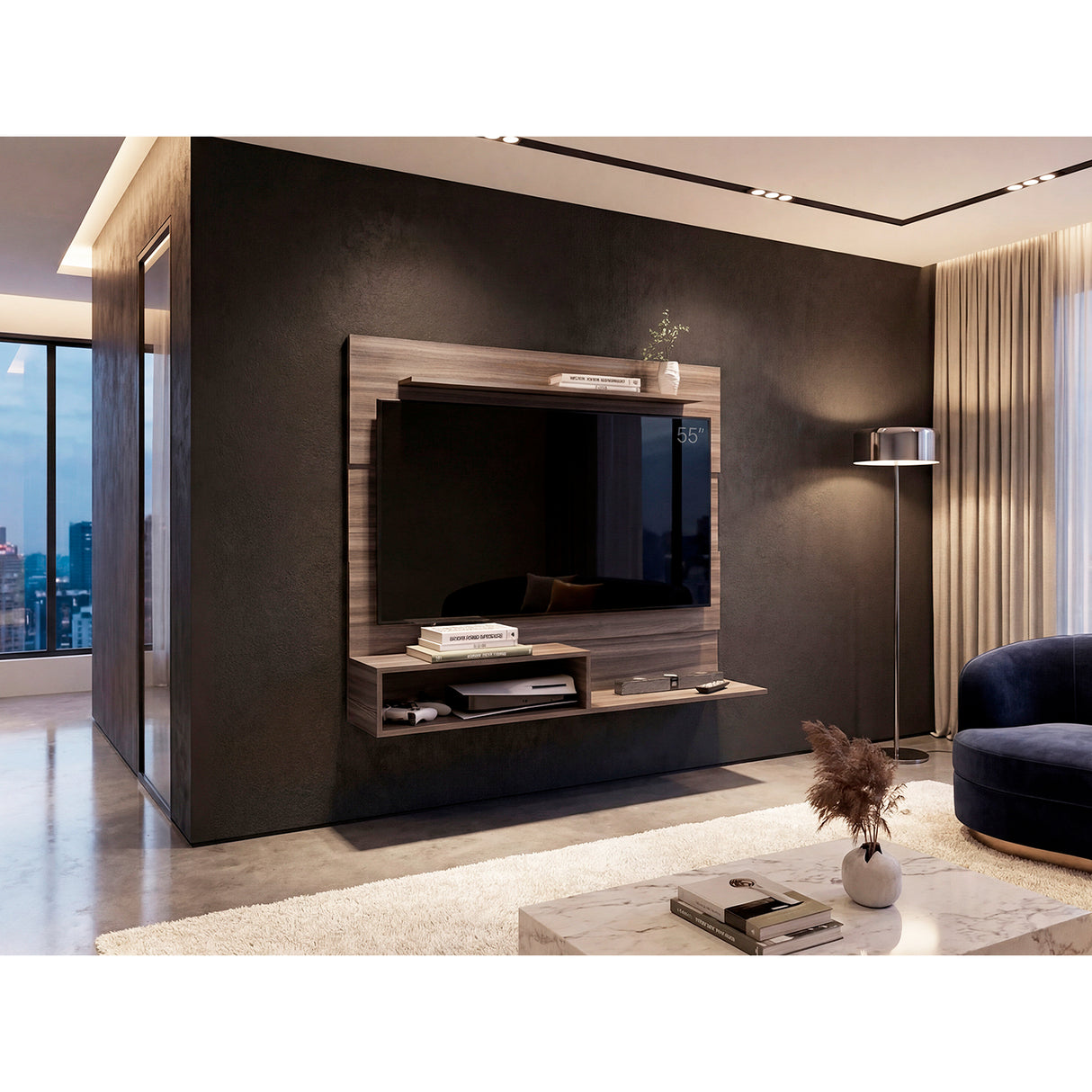Panel de TV Beijint Avellana 140x120cm Para TV Hasta 55 Pulgadas sin Cajones - MUEBLES DE TV | Bylmo