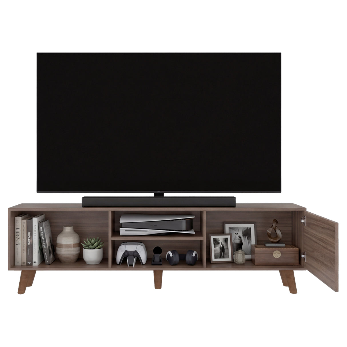 Rack de TV Cincinnati Avellana 180x52.5cm Para TV Hasta 70 Pulgadas con Un Cajón con Ranuras para Cables y con Patas - MUEBLES DE TV | Bylmo