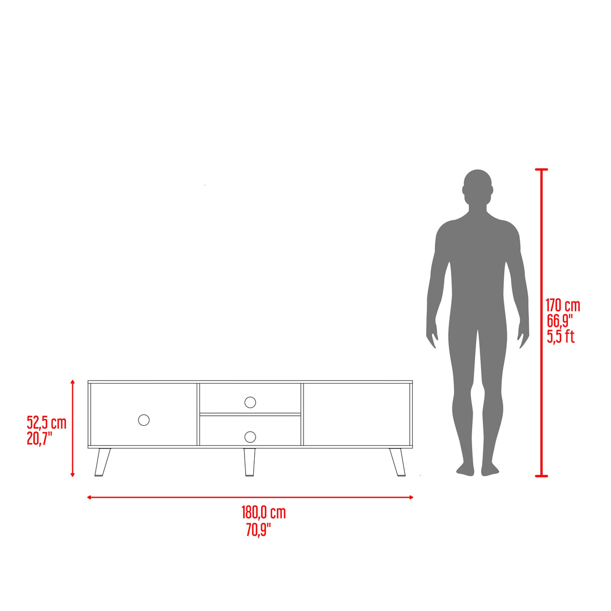 Rack de TV Cincinnati Avellana 180x52.5cm Para TV Hasta 70 Pulgadas con Un Cajón con Ranuras para Cables y con Patas - MUEBLES DE TV | Bylmo