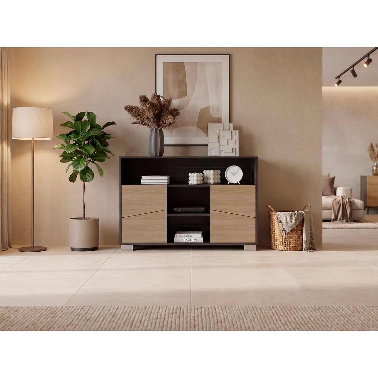Arrimo Fraktal Fresno 120.3x82cm sin Cajones y con Siete Compartimientos - BIFES Y ARRIMOS | Bylmo