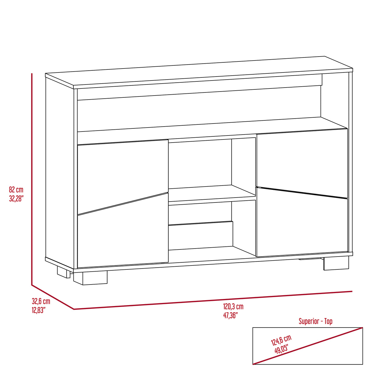 Arrimo Fraktal Fresno 120.3x82cm sin Cajones y con Siete Compartimientos - BIFES Y ARRIMOS | Bylmo