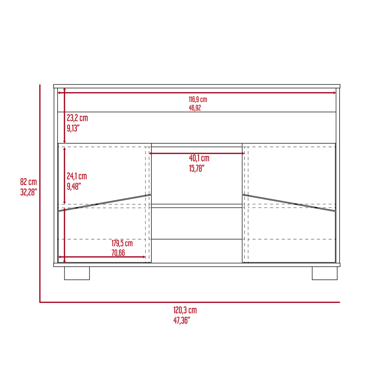 Arrimo Fraktal Fresno 120.3x82cm sin Cajones y con Siete Compartimientos - BIFES Y ARRIMOS | Bylmo