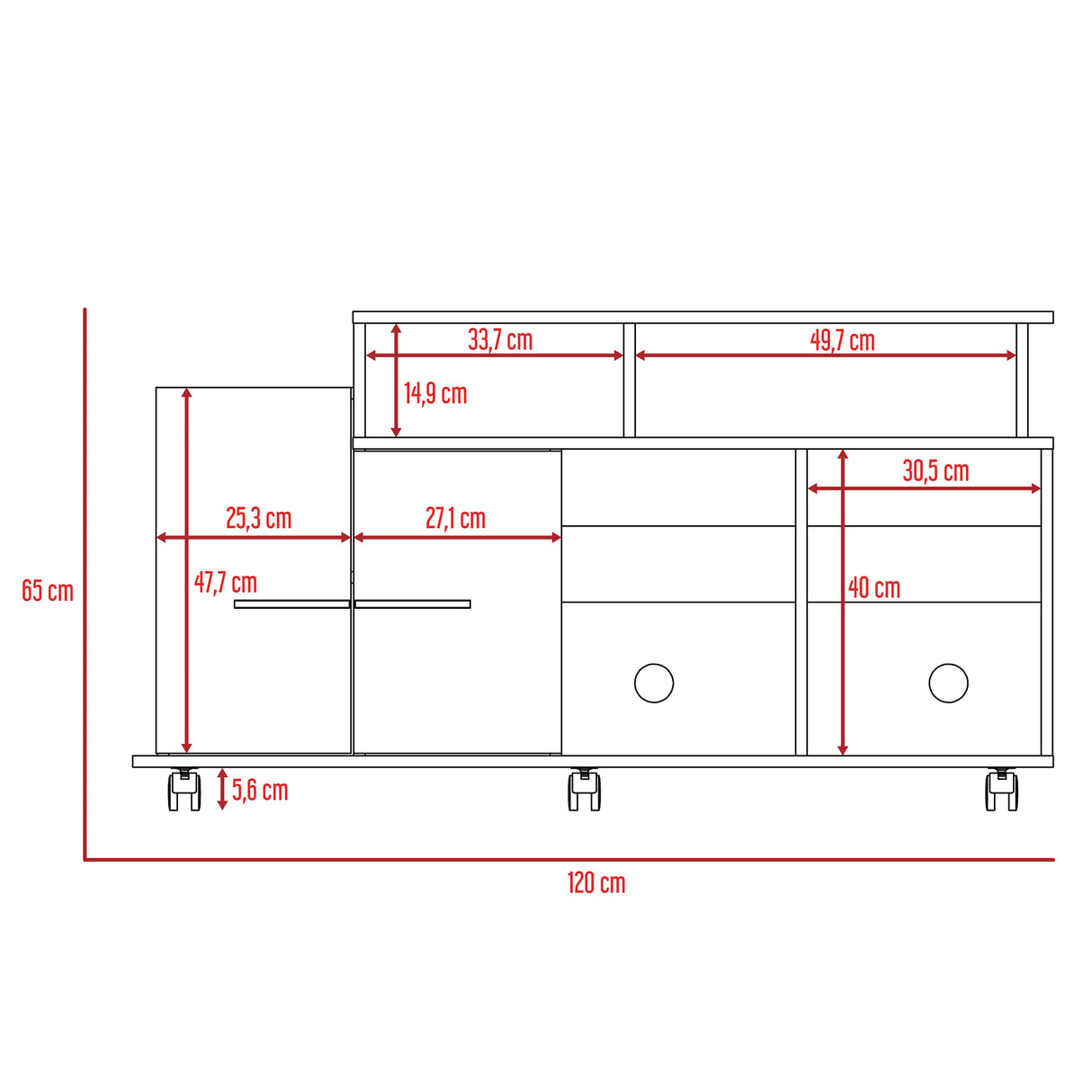 Rack de TV Valera Fresno y Blanco 120x65cm para TV Hasta 40 Pulgadas con Ranuras para Cables y con Cinco Compartimientos - MUEBLES DE TV | Bylmo