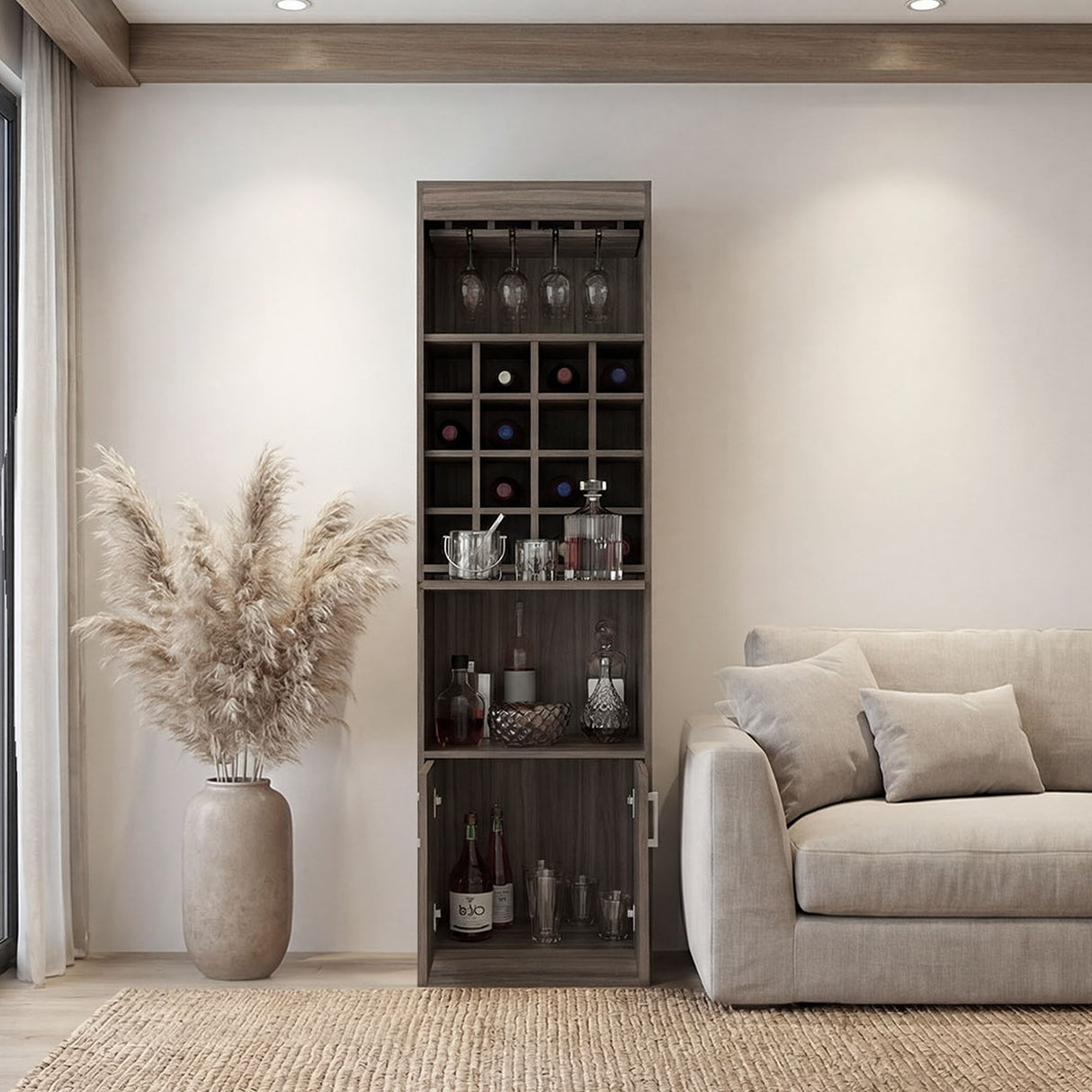 Bar Kava Avellana 51x180cm con Un Cajón y con Dieciséis Portabotellas - BARES | Bylmo