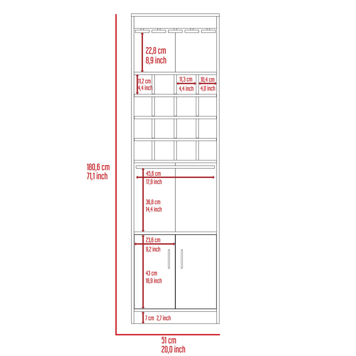 Bar Kava Avellana 51x180cm con Un Cajón y con Dieciséis Portabotellas - BARES | Bylmo