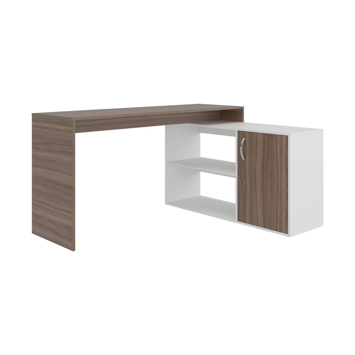 Combo Escritorio en L Axis Avellana y Mesa Auxiliar Mercer Blanco - Bylmo