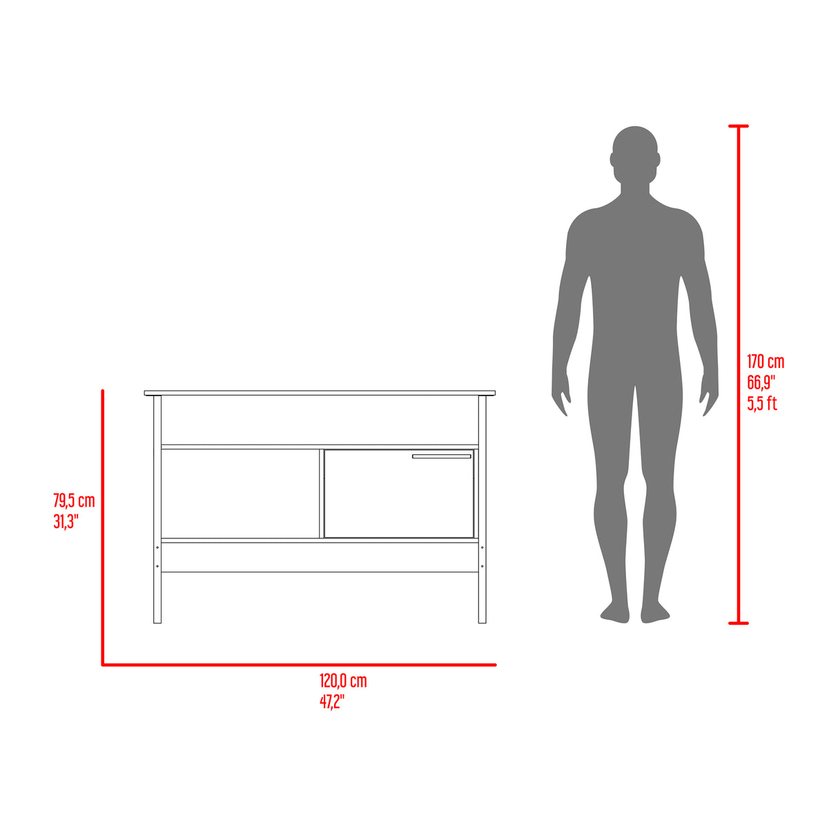 Arrimo Magnum Fresno 120x80cm con Tres Compartimientos y con Patas - BIFES Y ARRIMOS | Bylmo