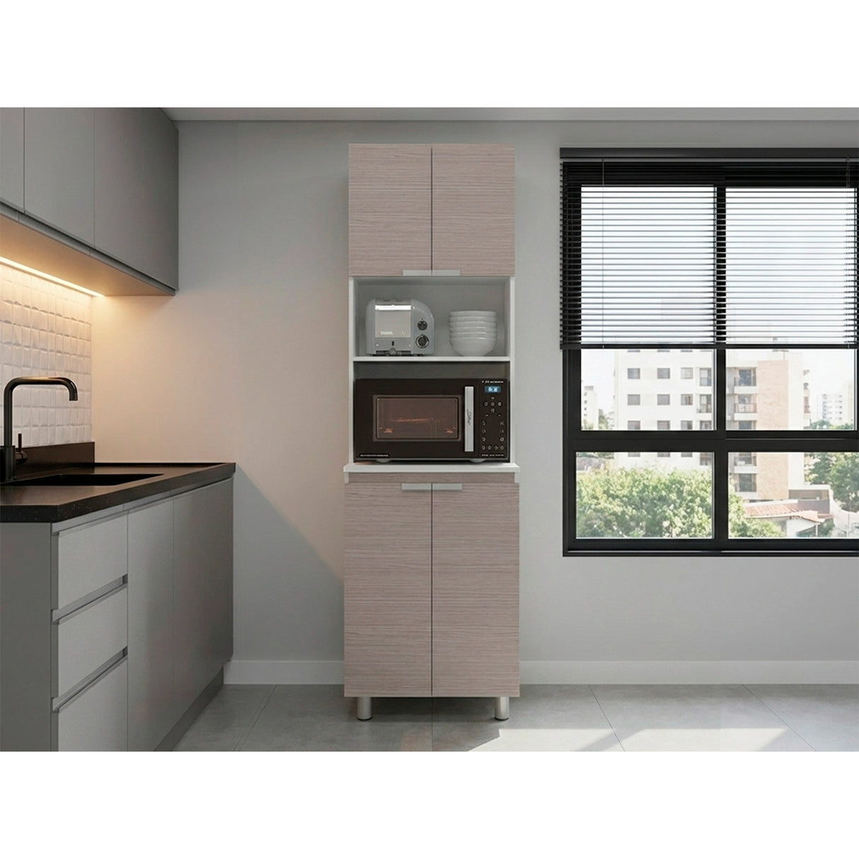 Mueble Microondas Fendi Positano 60x205cm sin Cajones y con Cuatro Puertas - ALACENAS Y MUEBLES MICROONDAS | Bylmo