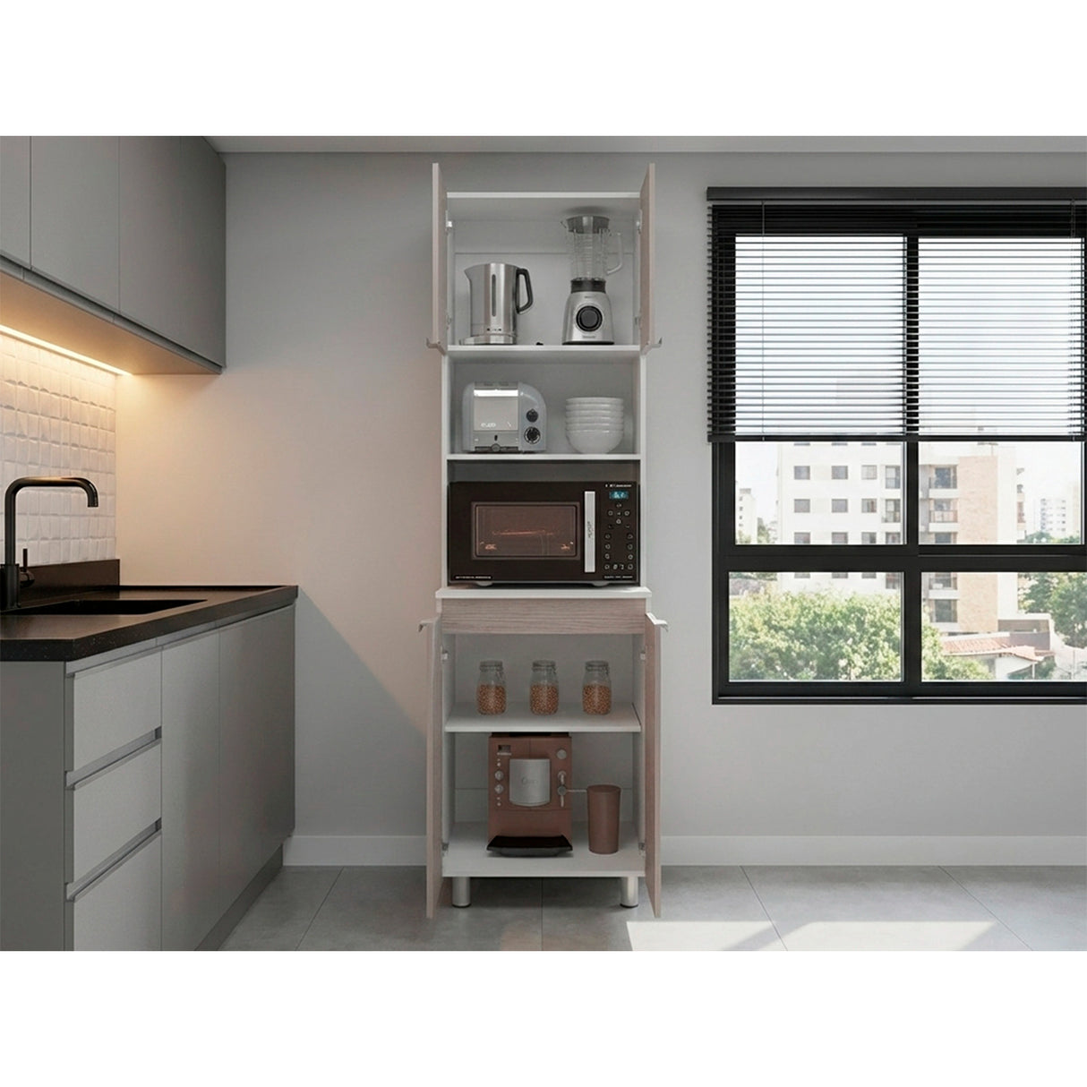 Mueble Microondas Fendi Positano 60x205cm sin Cajones y con Cuatro Puertas - ALACENAS Y MUEBLES MICROONDAS | Bylmo