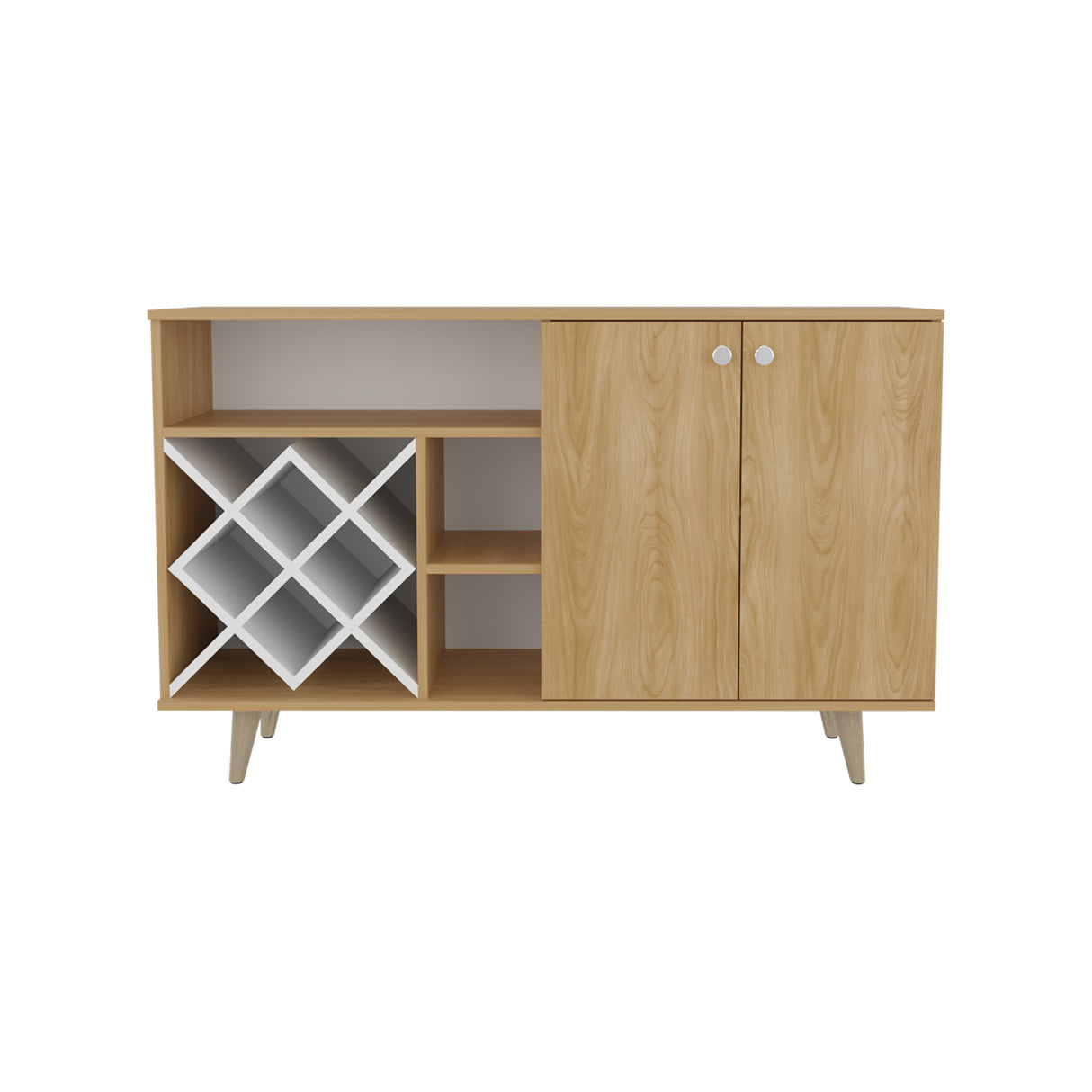 Bar Vithi Fresno y Blanco 120x73.6cm con Cinco Compartimientos y con Ocho Portabotellas - BARES | Bylmo