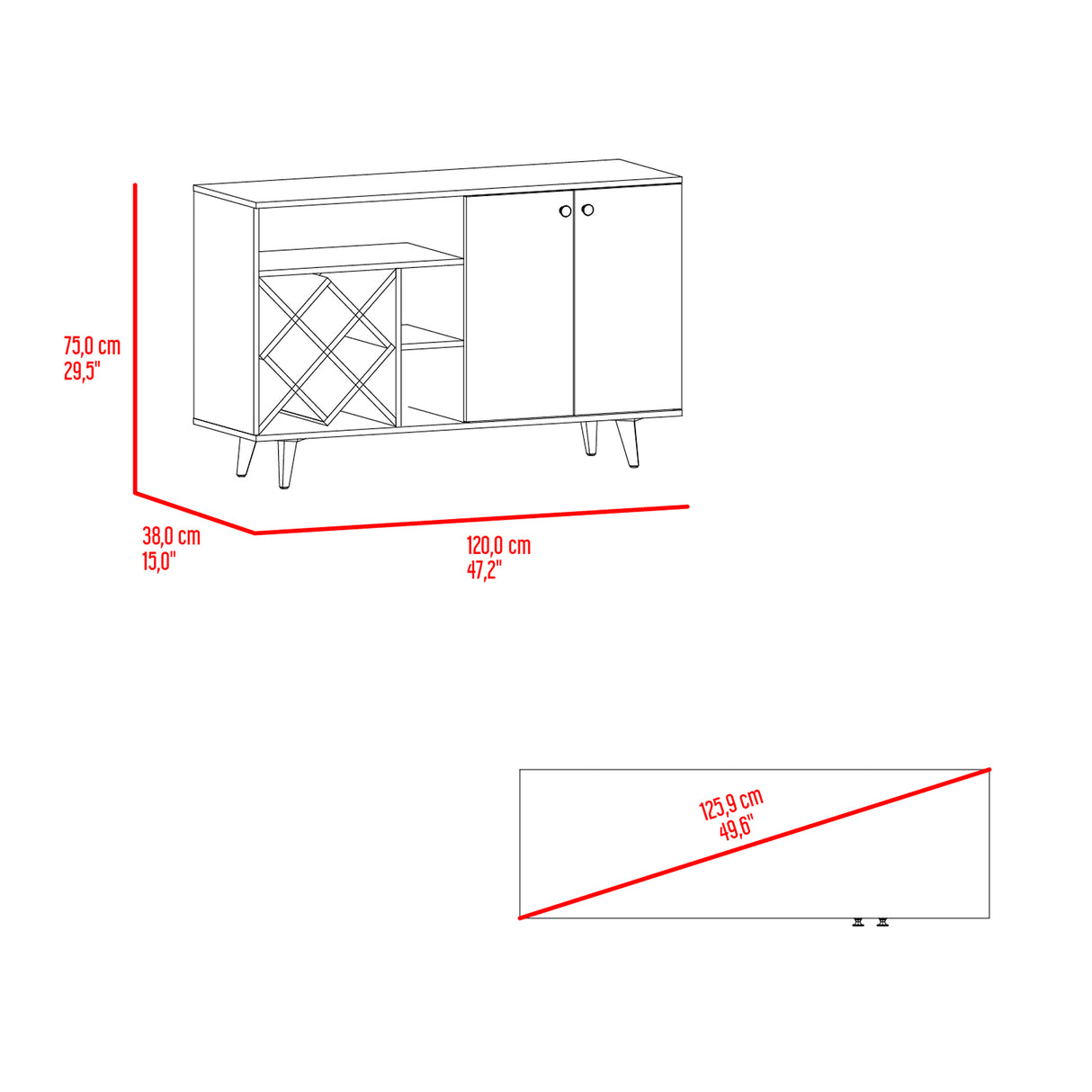 Bar Vithi Fresno y Blanco 120x73.6cm con Cinco Compartimientos y con Ocho Portabotellas - BARES | Bylmo