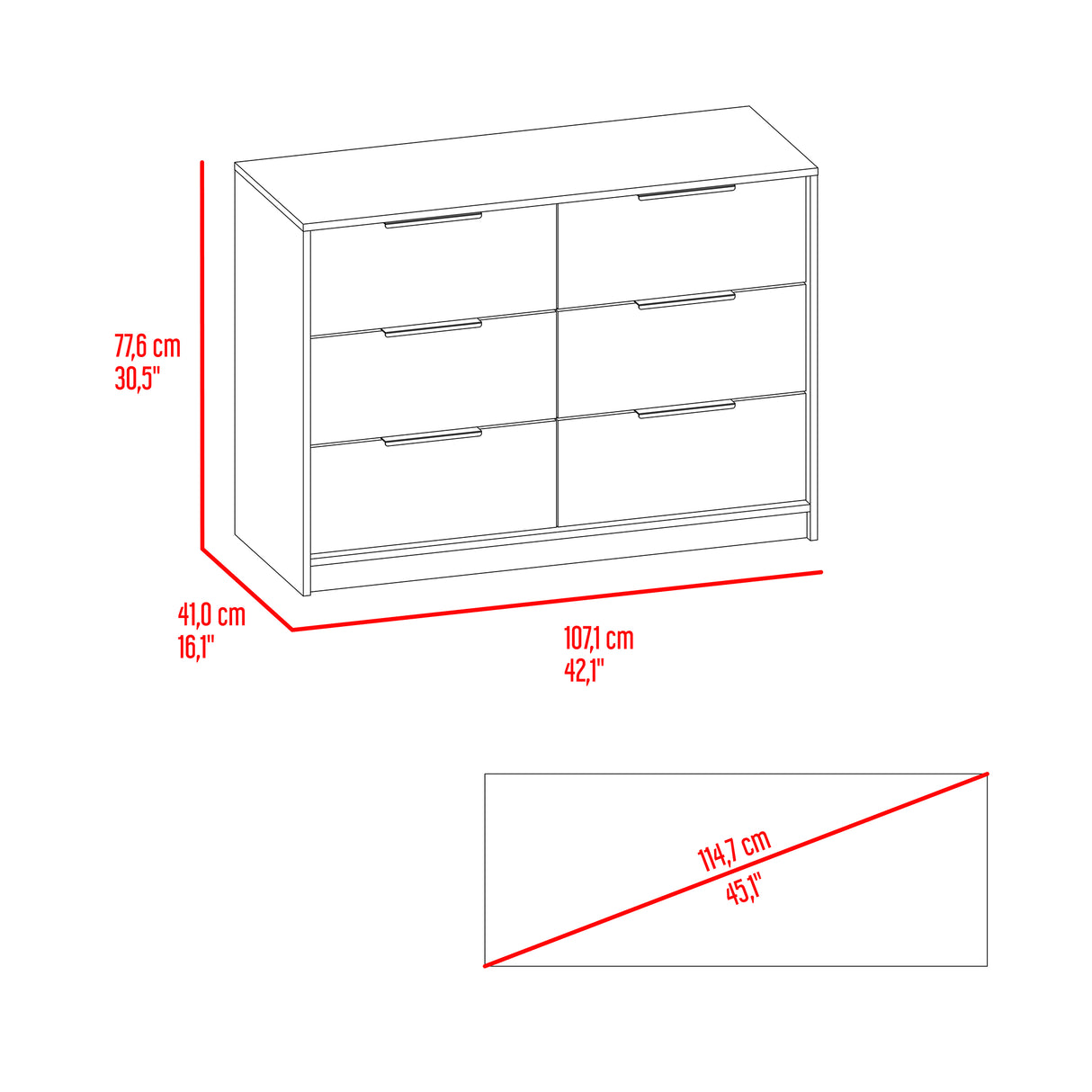 Cómoda Kaia Cartagena y Blanco 107x77.6cm De Tres Hileras con Seis Cajones - CAJONERAS Y COMODAS | Bylmo
