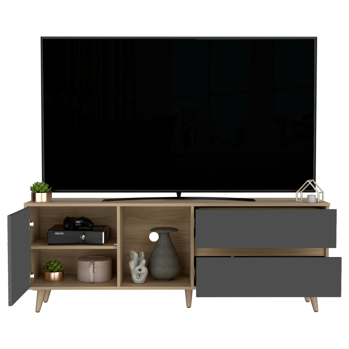 Rack de TV Salem Fresno 158.4x58.4cm para TV Hasta 65 Pulgadas y con Tres Compartimientos - MUEBLES DE TV | Bylmo