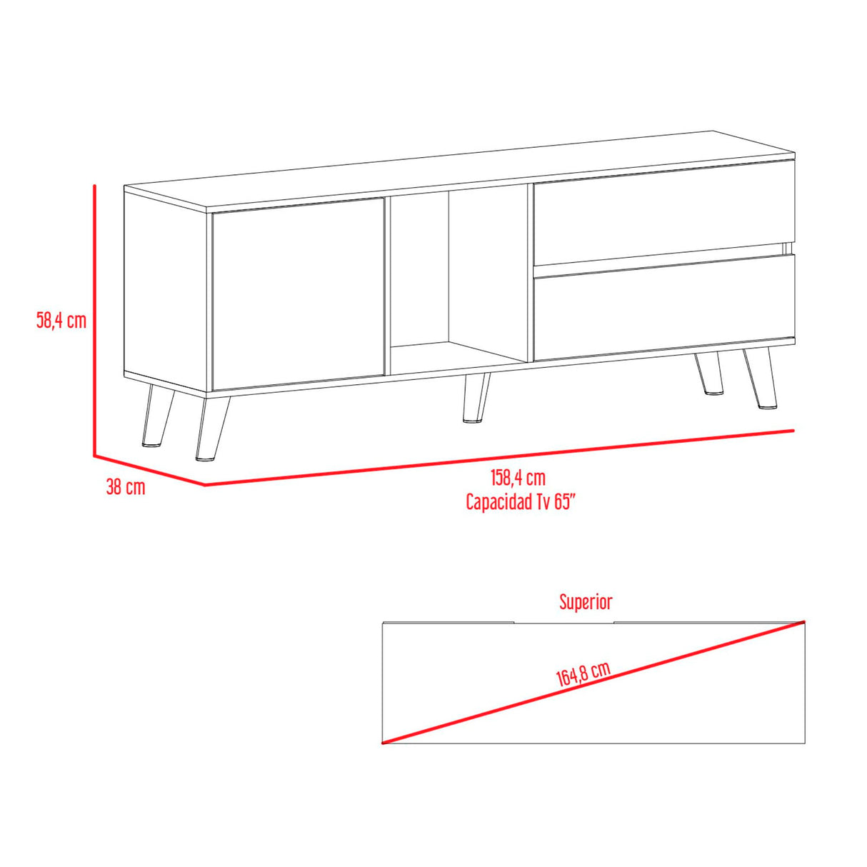 Rack de TV Salem Fresno 158.4x58.4cm para TV Hasta 65 Pulgadas y con Tres Compartimientos - MUEBLES DE TV | Bylmo