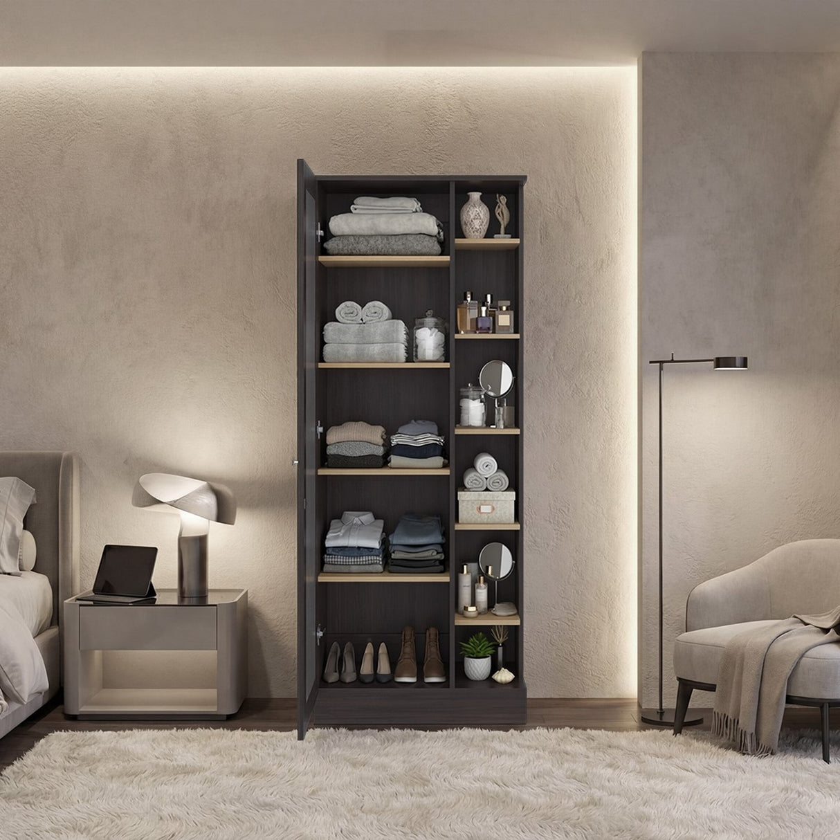 Closet Woman Fresno 70x180.7cm sin Cajones con 9 Entrepaños con Espejo - CLOSETS | Bylmo