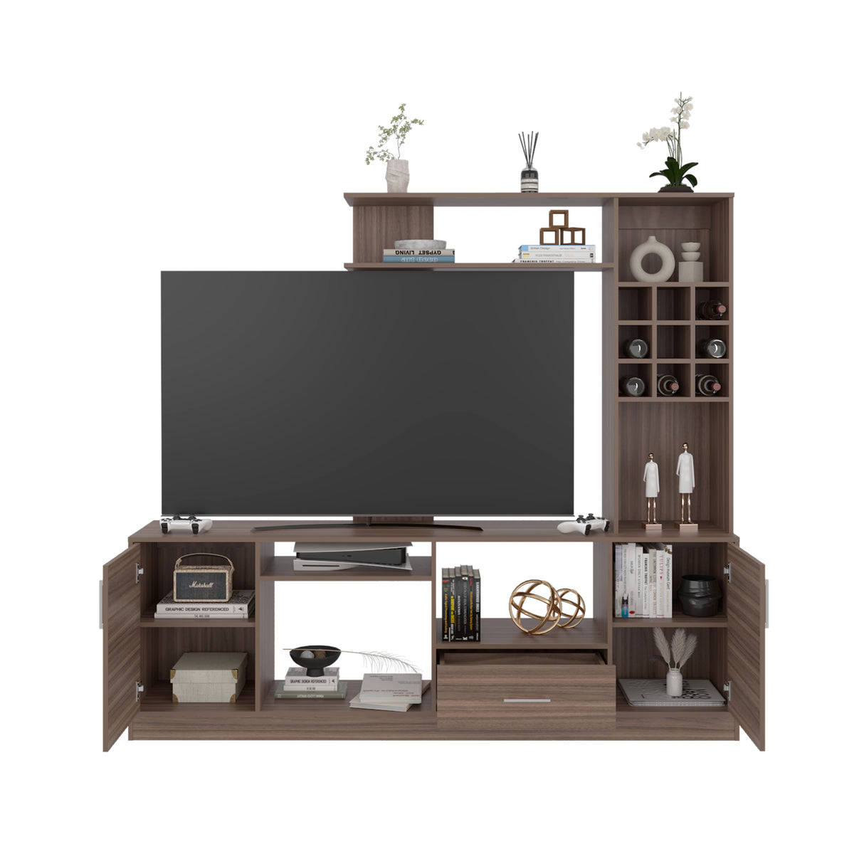 Centro de Entretenimiento kava Avellana 200x180.7cm Para TV Hasta 60 Pulgadas con Dos Cajones - MUEBLES DE TV | Bylmo