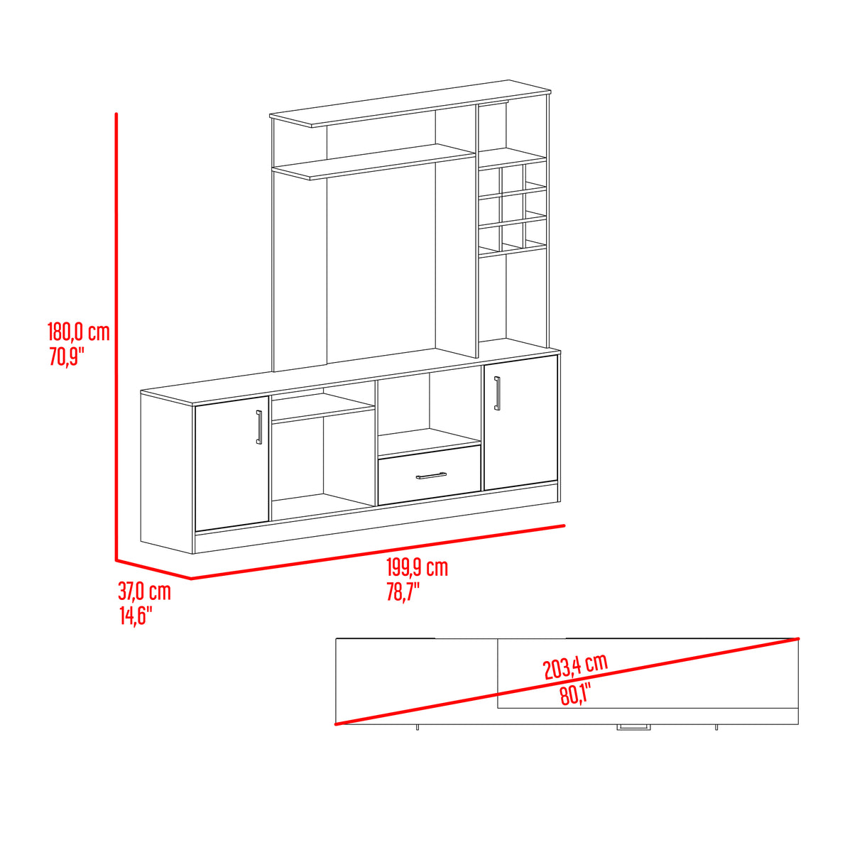 Centro de Entretenimiento kava Avellana 200x180.7cm Para TV Hasta 60 Pulgadas con Dos Cajones - MUEBLES DE TV | Bylmo