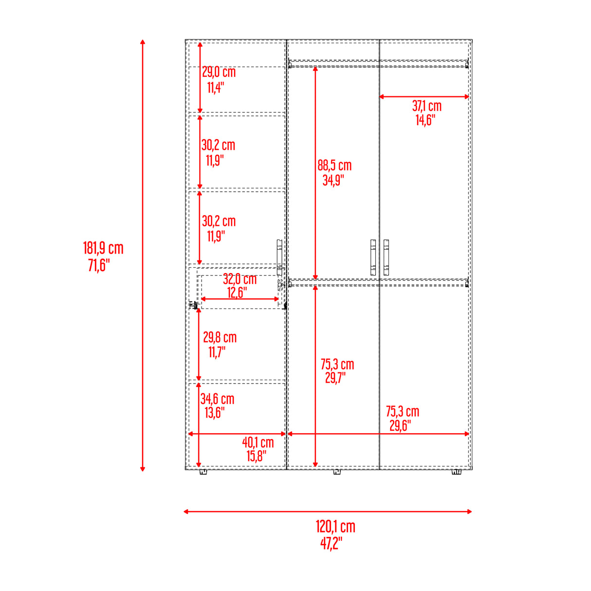 Closet Roko Avellana y Blanco 120x181.9cm con 1 Cajones con 4 Entrepaños - CLOSETS | Bylmo