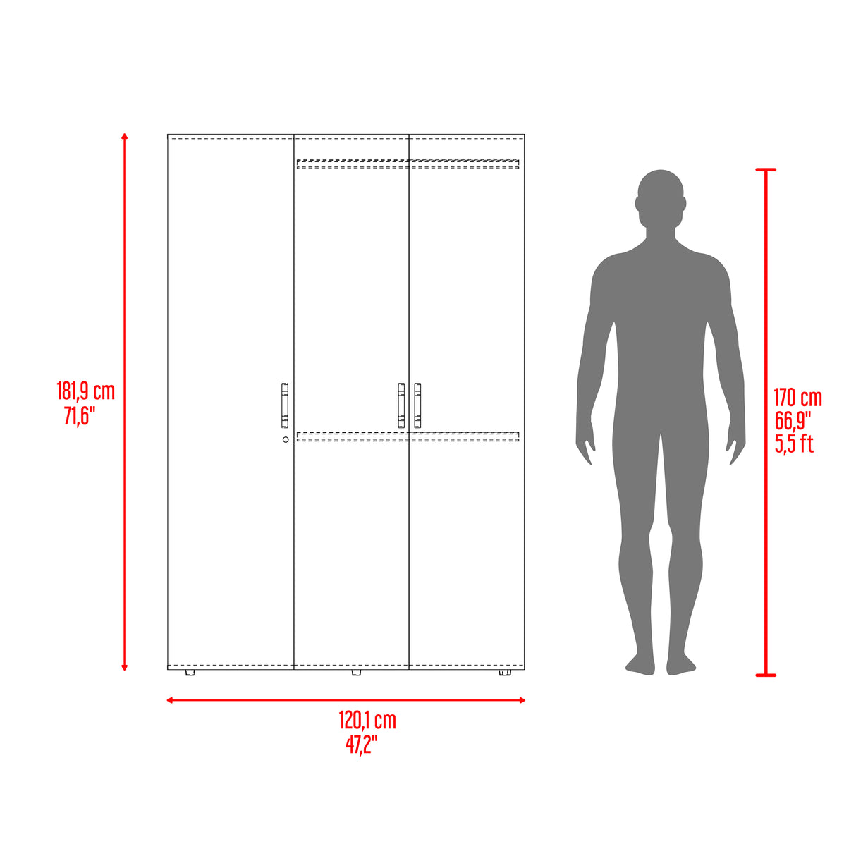 Closet Roko Avellana y Blanco 120x181.9cm con 1 Cajones con 4 Entrepaños - CLOSETS | Bylmo