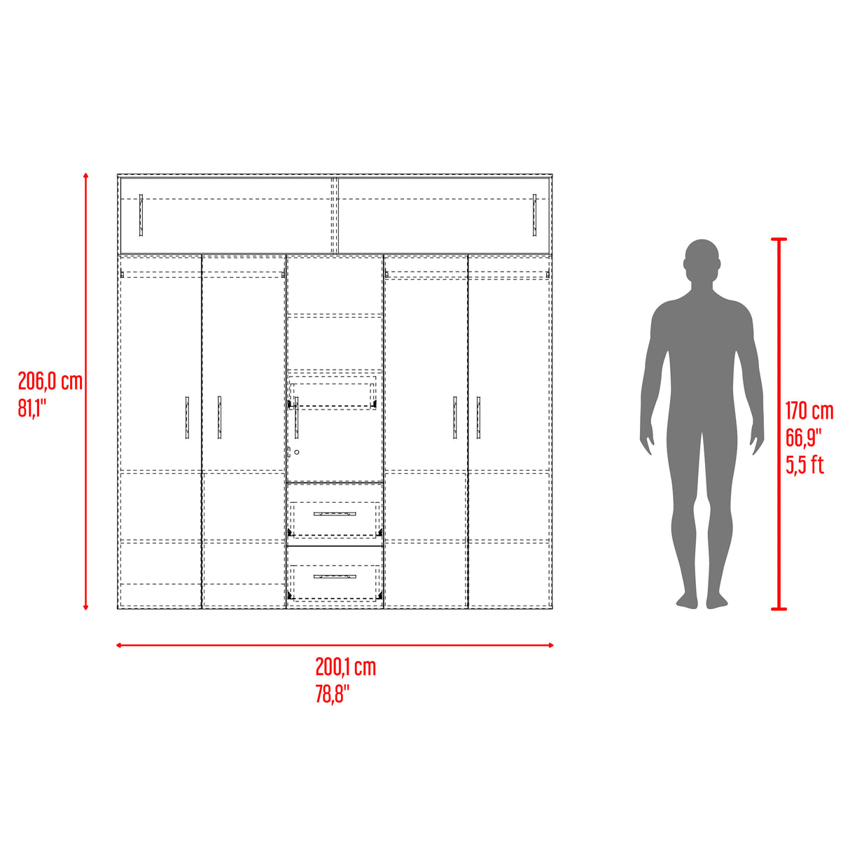 Closet Montevideo Positano y Blanco 200.1x206cm con 3 Cajones con 4 Entrepaños - CLOSETS | Bylmo