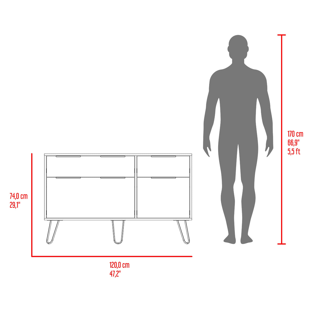 Cómoda Concept Fresno 120x74cm De Dos Hileras con Dos Cajones - CAJONERAS Y COMODAS | Bylmo