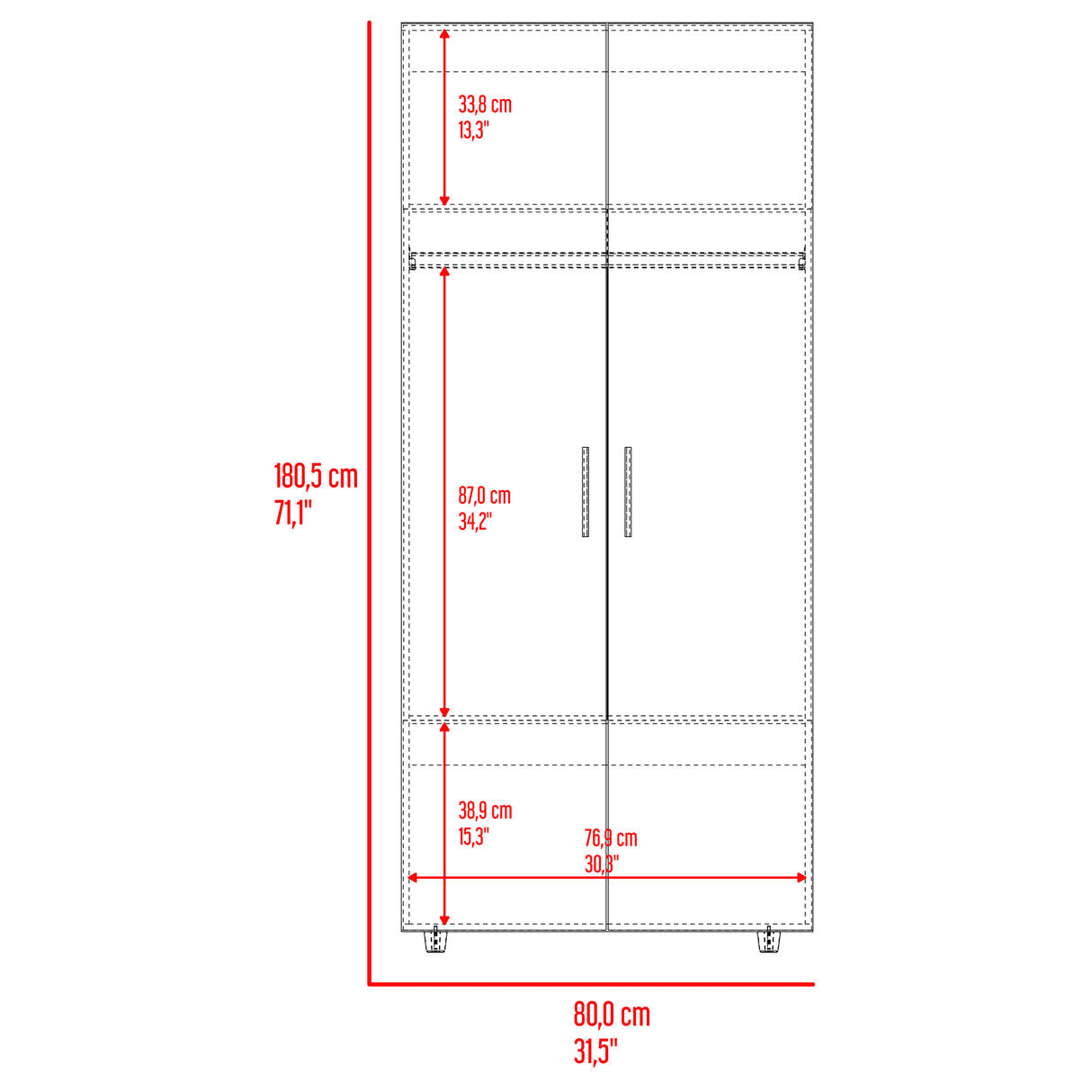 Closet Hogar Avellana y Blanco 80x180.5cm con Dos Puertas - CLOSETS | Bylmo
