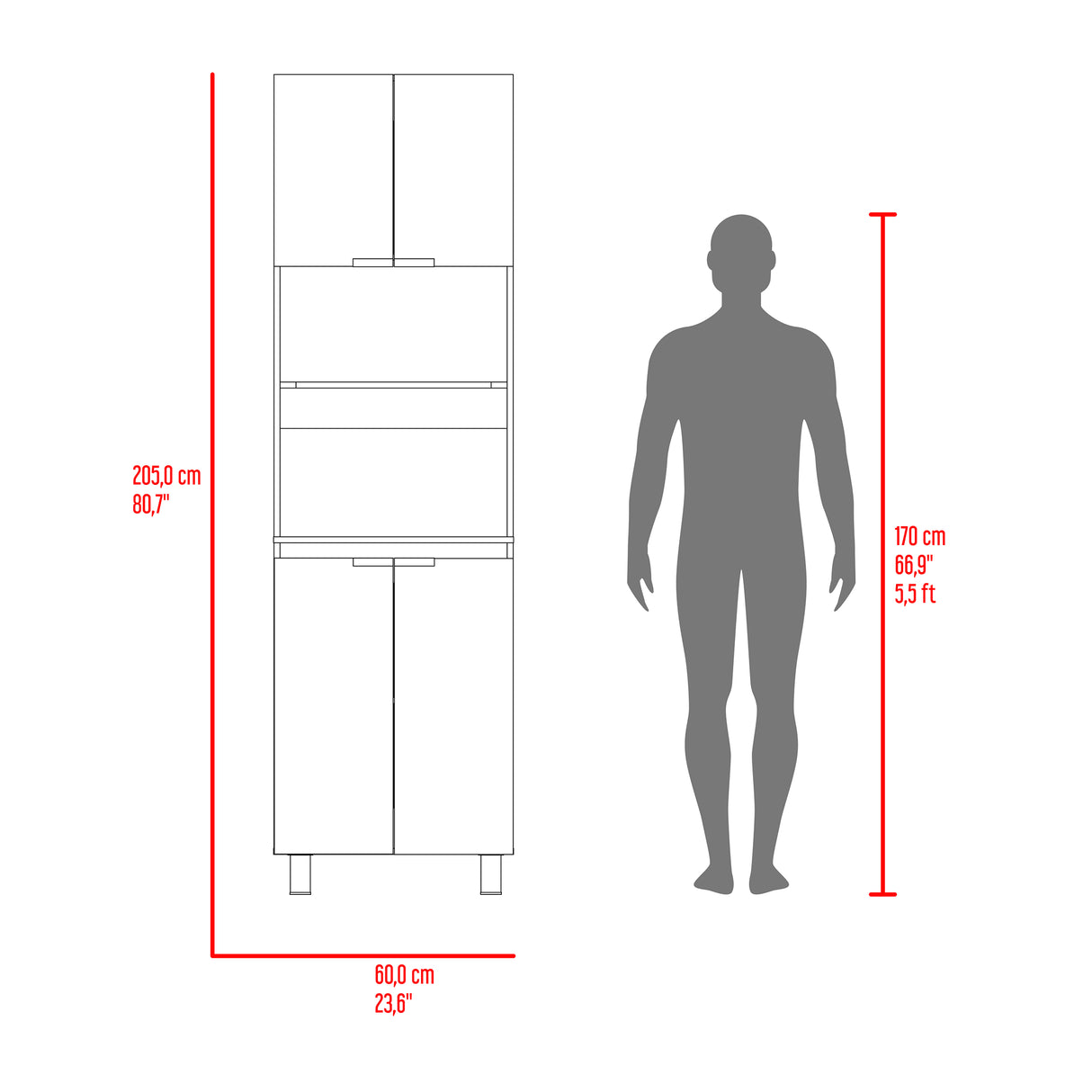 Módulo Microondas Fendi Cartagena 60x205cm sin Cajones y con Cuatro Puertas - ALACENAS Y MUEBLES MICROONDAS | Bylmo
