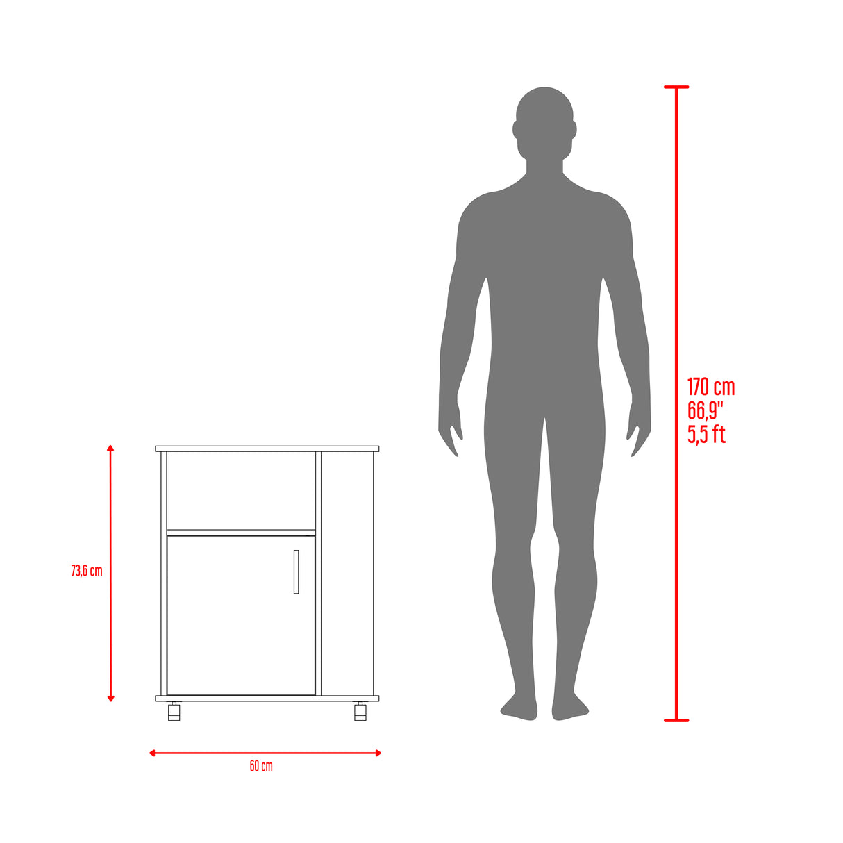 Mueble Microondas Z Plus Blanco y Avellana 60x73.5cm sin Cajones y con Un Puertas - ALACENAS Y MUEBLES MICROONDAS | Bylmo