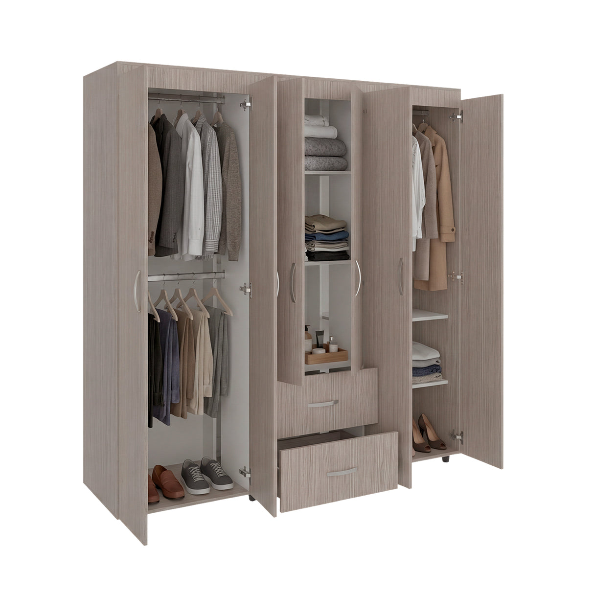 Closet Bariloche Blanco Positano 170.3x180cm con Seis Puertas y con Dos Cajones - CLOSETS | Bylmo