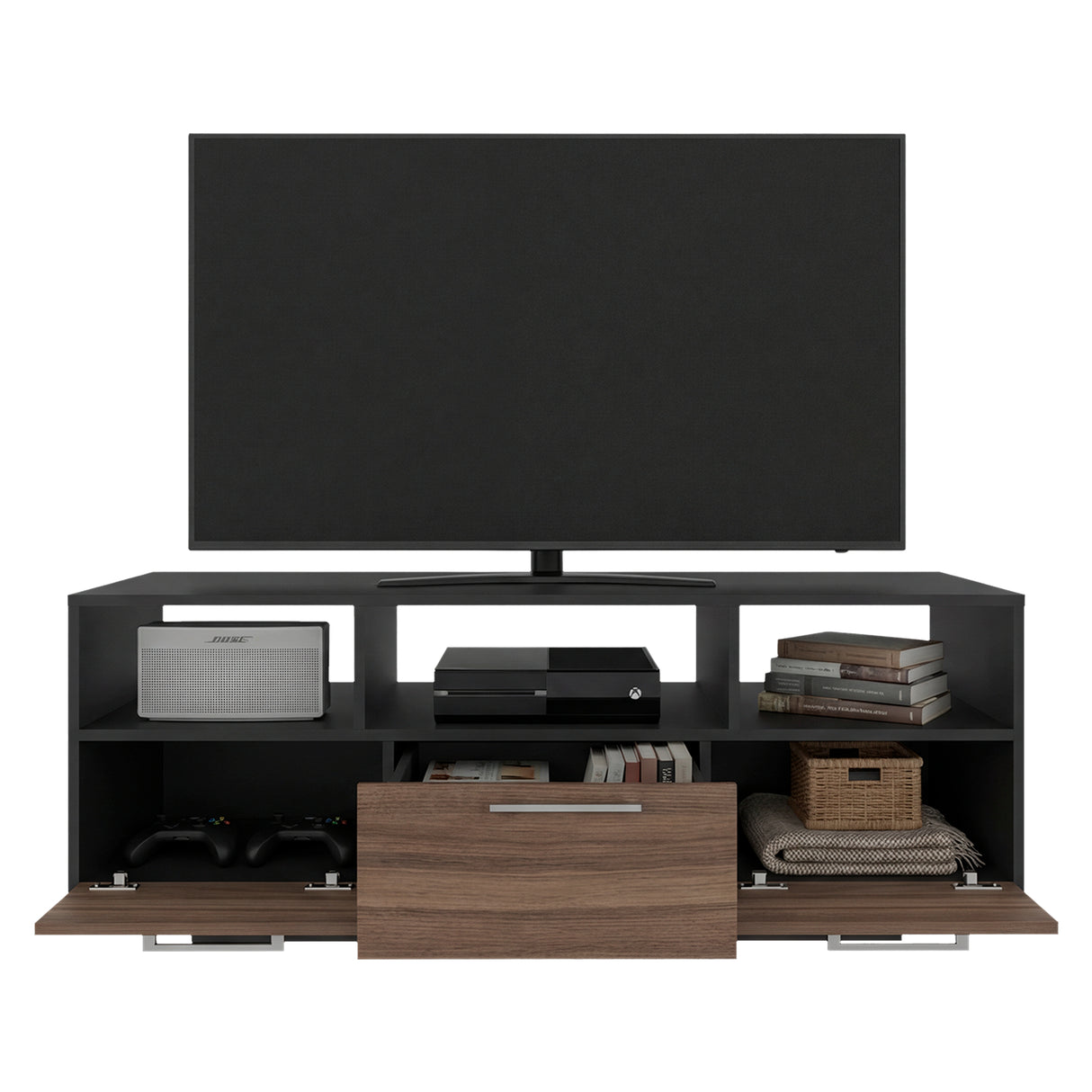 Rack de TV Wema Wengue Y Avellana 130x49cm Para TV Hasta 58 Pulgadas con Tres Cajones - MUEBLES DE TV | Bylmo
