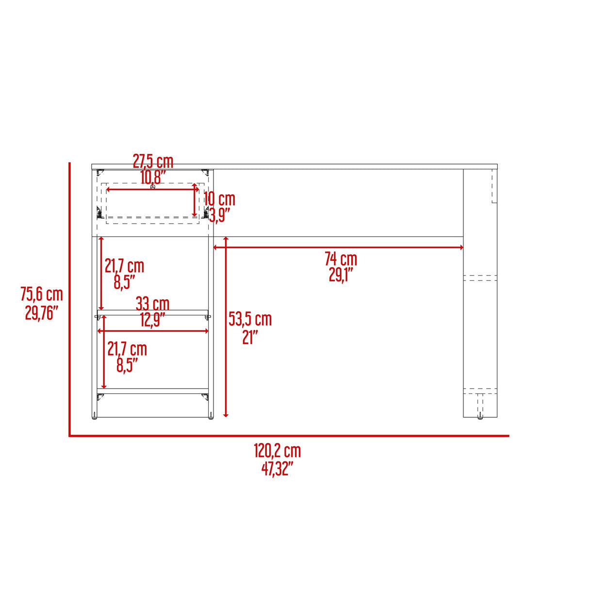 Escritorio Home Compacto Positano 47.3x120.2x75.6cm 1 Cajón - ESCRITORIOS | Bylmo