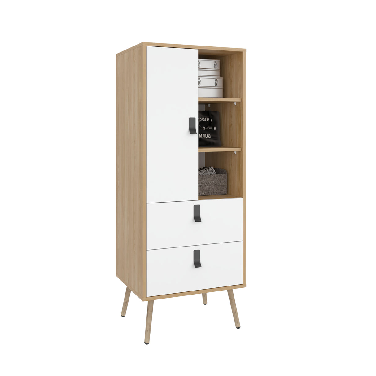 Cómoda Huna Fresno y Blanco 51x142cm con 3 Cajones Moderno - CAJONERAS Y COMODAS | Bylmo