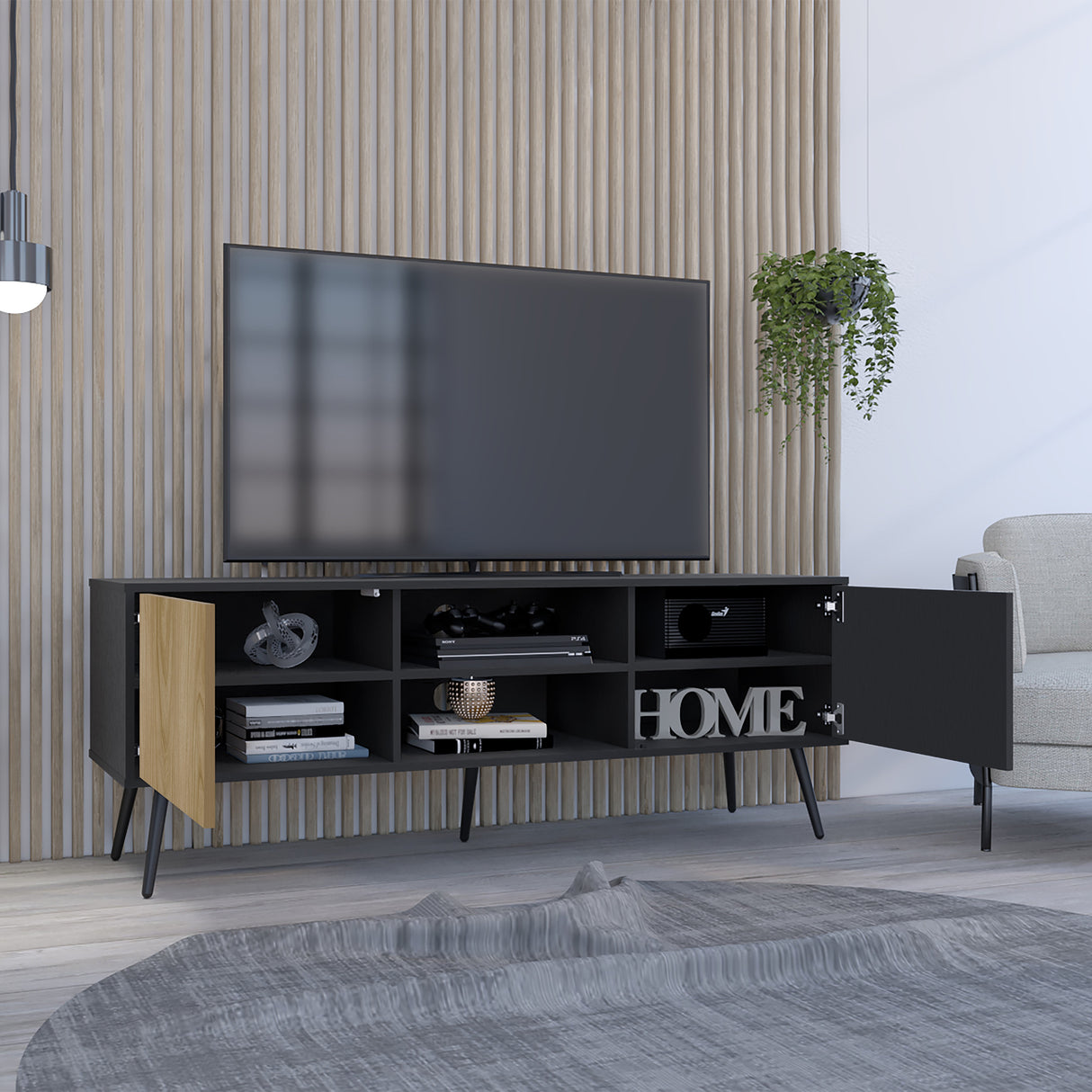 Rack de TV Wengue y Fresno 150x55cm para TV de 65 Pulgadas - MUEBLES DE TV | Bylmo