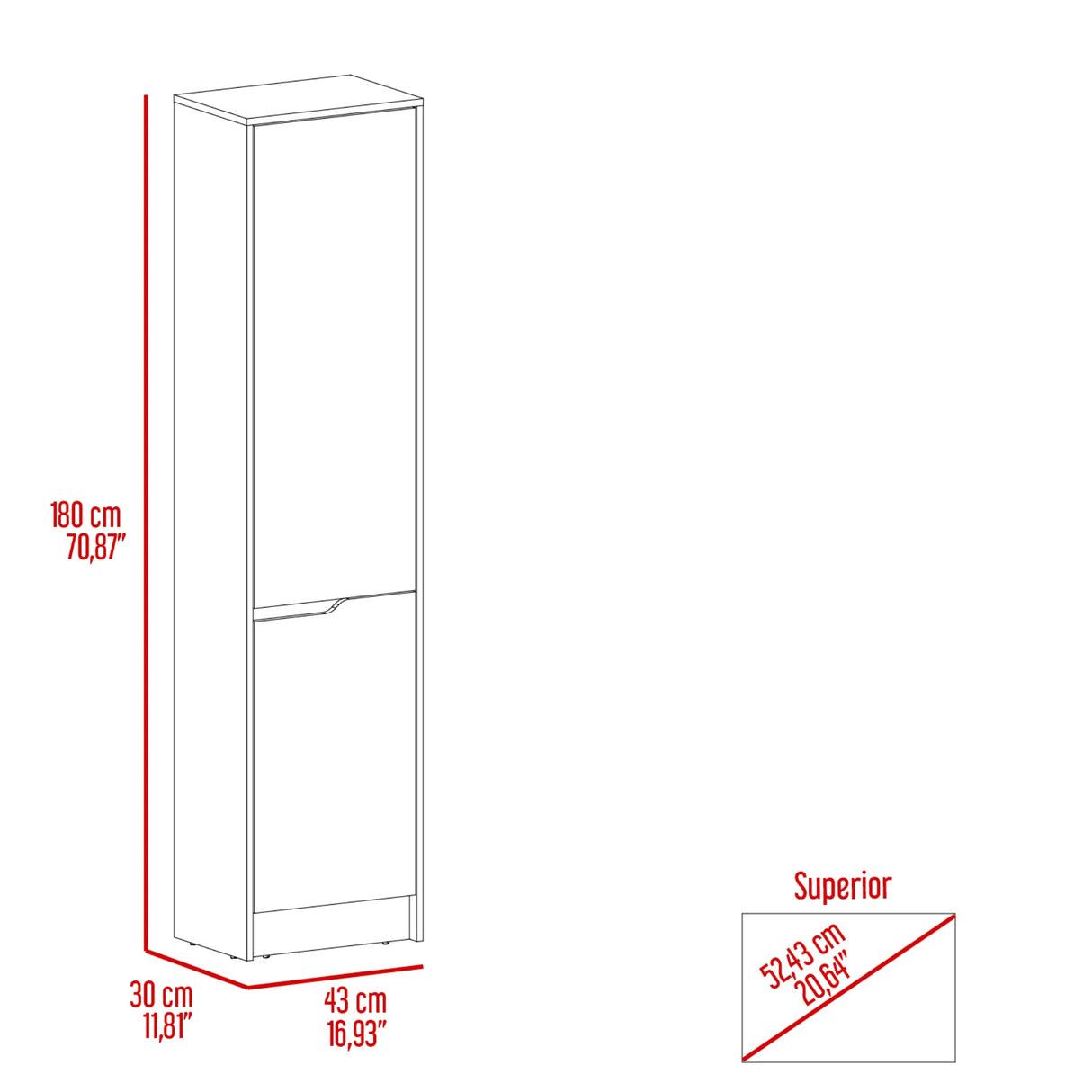 Alacena Soler Fresno 43x180cm 2 Puertas - ALACENAS Y MUEBLES MICROONDAS | Bylmo