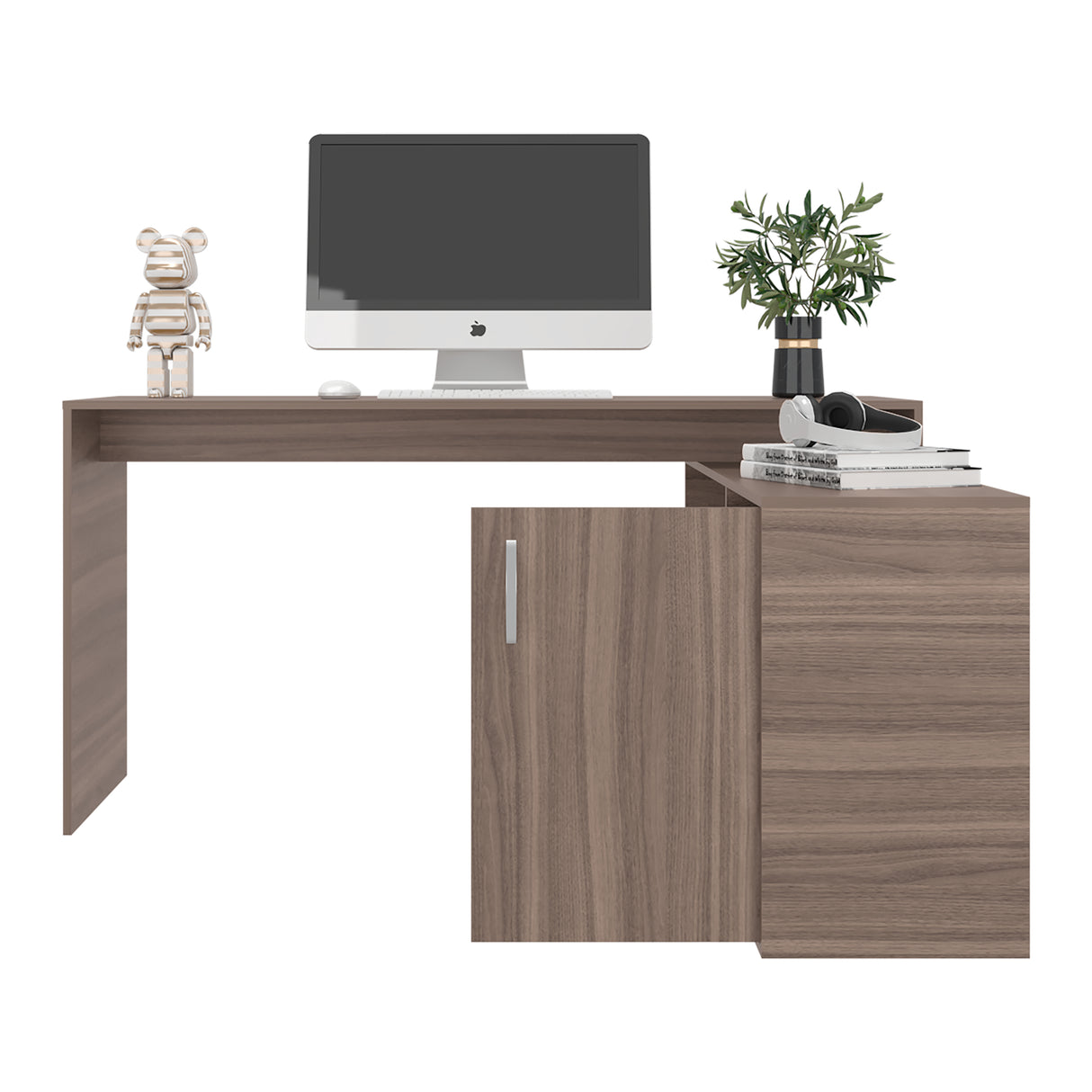 Escritorio en L Axis Avellana 151.5x76.5cm con Organizador de Libros y Archivador - ESCRITORIOS | Bylmo