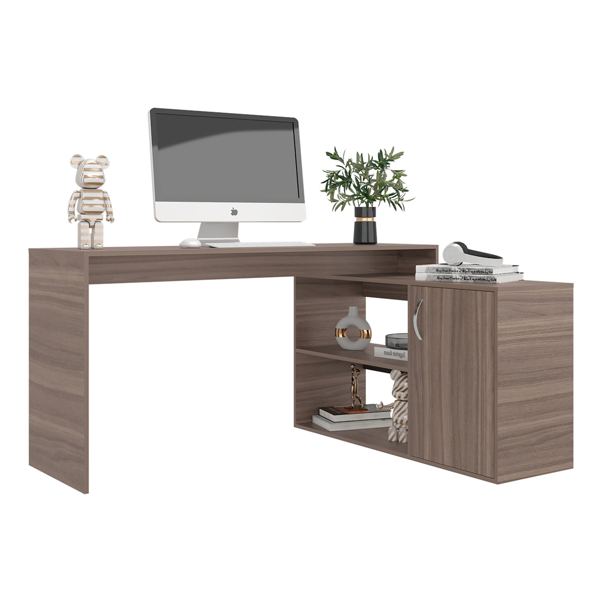Escritorio en L Axis Avellana 151.5x76.5cm con Organizador de Libros y Archivador - ESCRITORIOS | Bylmo
