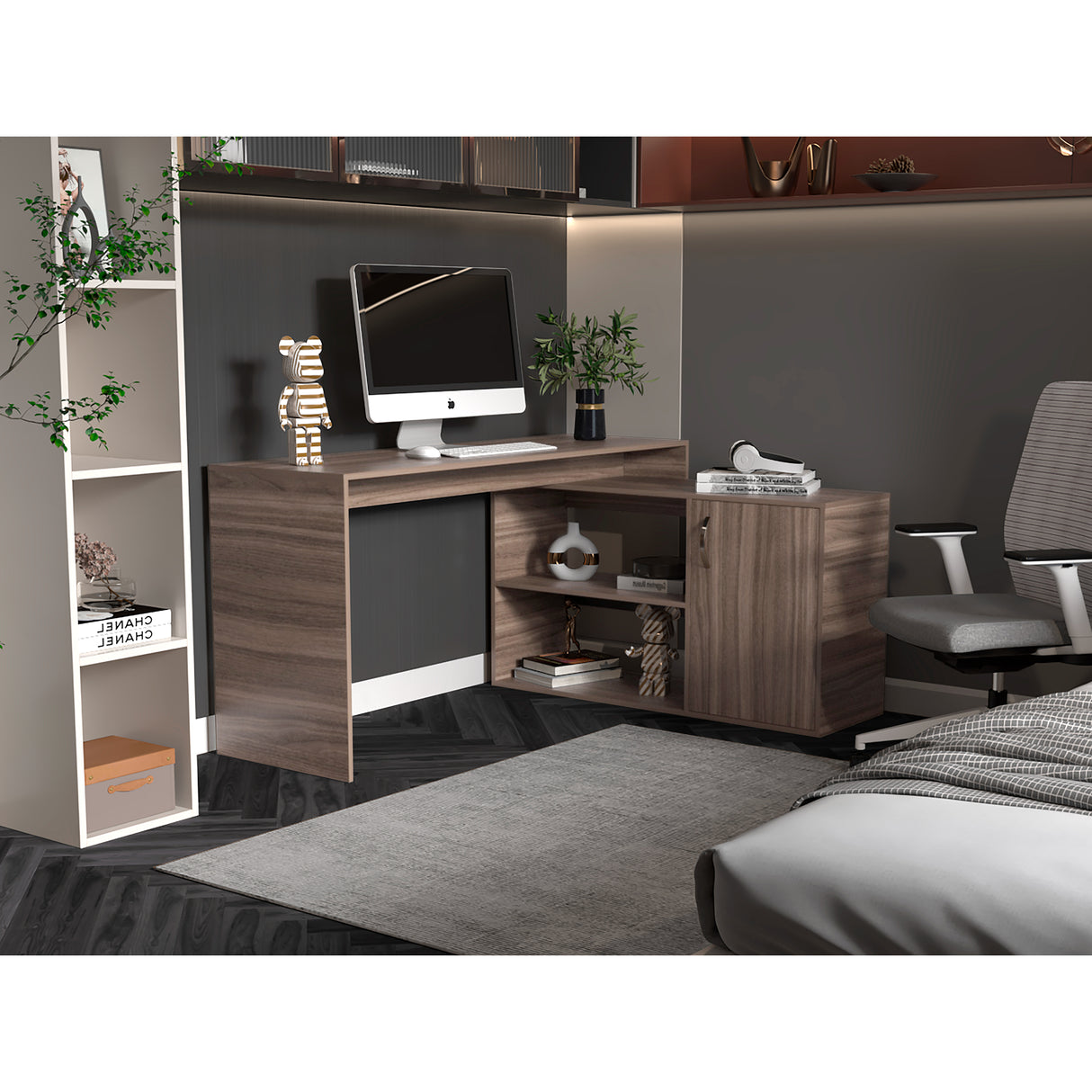Escritorio en L Axis Avellana 151.5x76.5cm con Organizador de Libros y Archivador - ESCRITORIOS | Bylmo