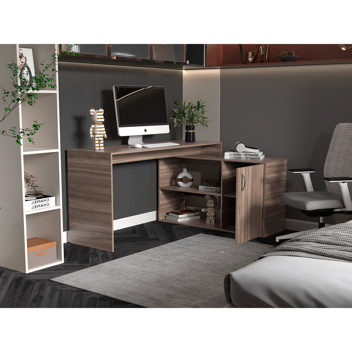Escritorio en L Axis Avellana 151.5x76.5cm con Organizador de Libros y Archivador - ESCRITORIOS | Bylmo