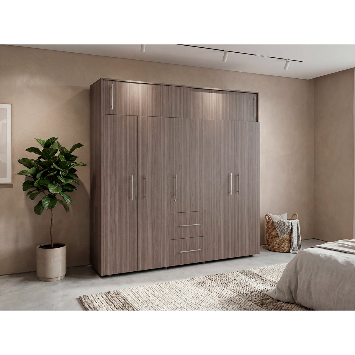 Closet Bigaf Avellana y Wengue 230x204cm Con Tres Cajones y Ocho Puertas - CLOSETS | Bylmo
