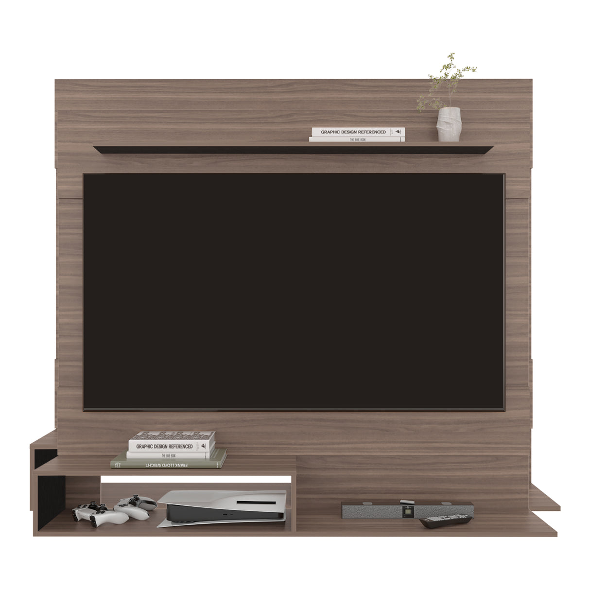 Panel de TV Flotante Baijing Avellana y Wengue 160x137cm Para TV Hasta 70 Pulgadas - MUEBLES DE TV | Bylmo
