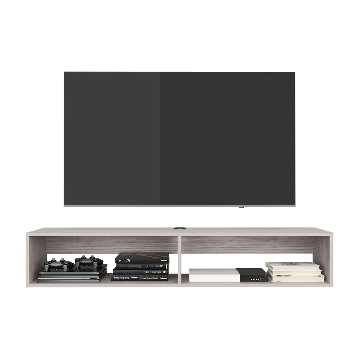 Rack de TV Flotante Gris Positano 150x26.5cm Para TV Hasta 65 Pulgadas con Ranuras para Cables - MUEBLES DE TV | Bylmo