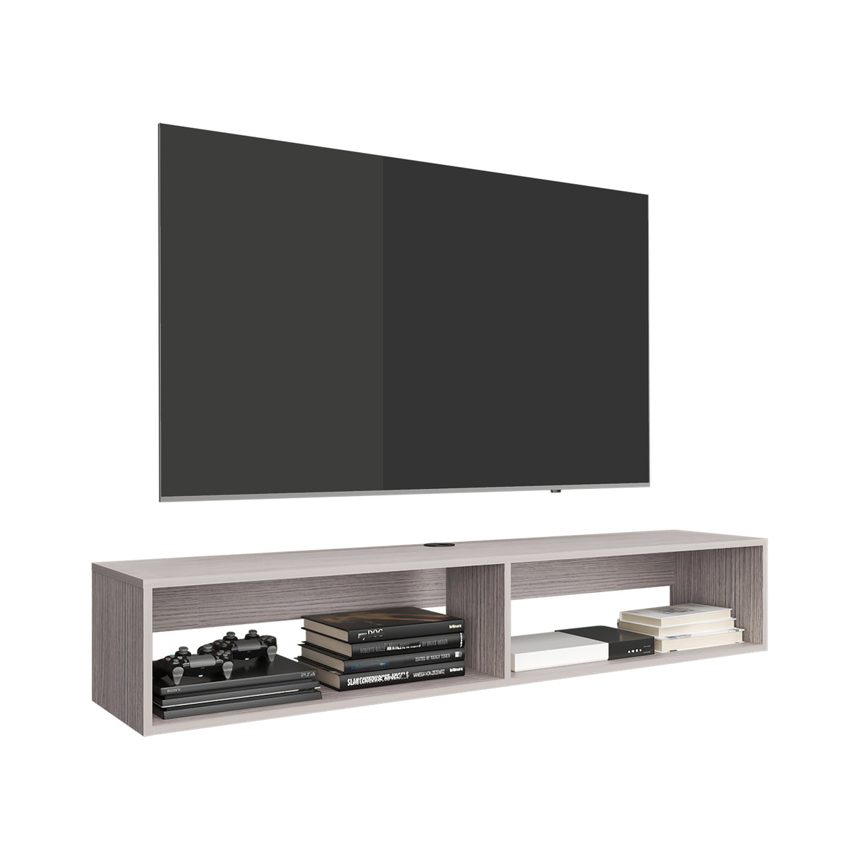 Rack de TV Flotante Gris Positano 150x26.5cm Para TV Hasta 65 Pulgadas con Ranuras para Cables - MUEBLES DE TV | Bylmo