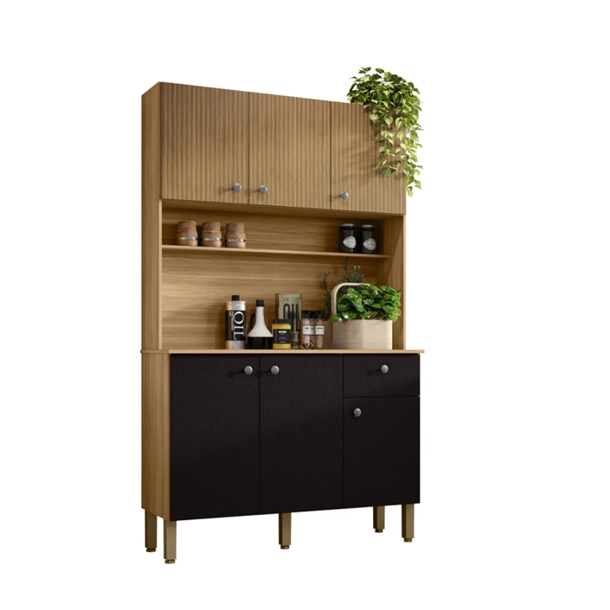 Alacena Negro y Castaño 111x185cm con Un Cajón y con Seis Puertas - ALACENAS Y MUEBLES MICROONDAS | Bylmo