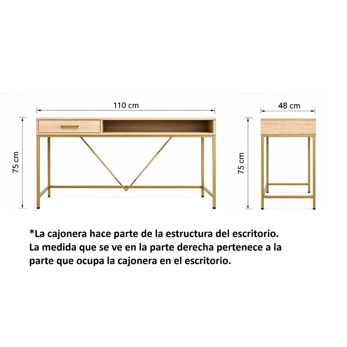 Escritorio Natural 110x75cm con Un Cajón Moderno - ESCRITORIOS | Bylmo
