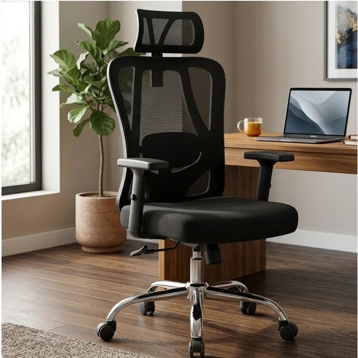 Silla Gerencial Negro 65x120cm con Apoya Brazos con Soporte Lumbar y con Apoya Cabezas - SILLAS DE OFICINA | Bylmo