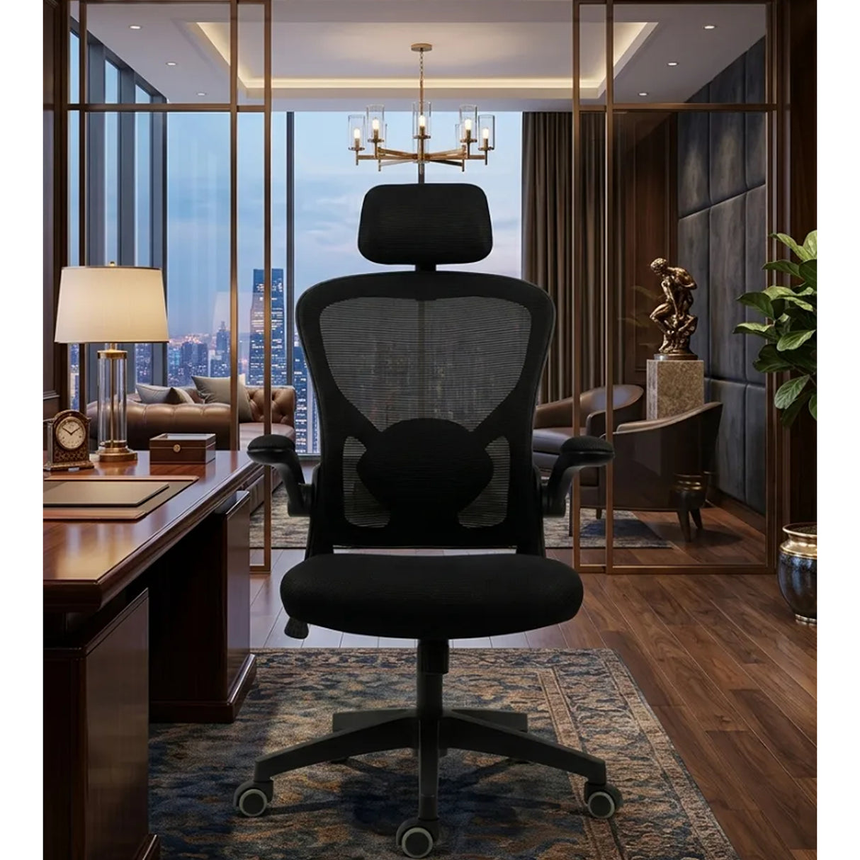 Silla Gerencial Negro 61x124cm con Apoya Brazos con Soporte Lumbar y con Apoya Cabezas - SILLAS DE OFICINA | Bylmo