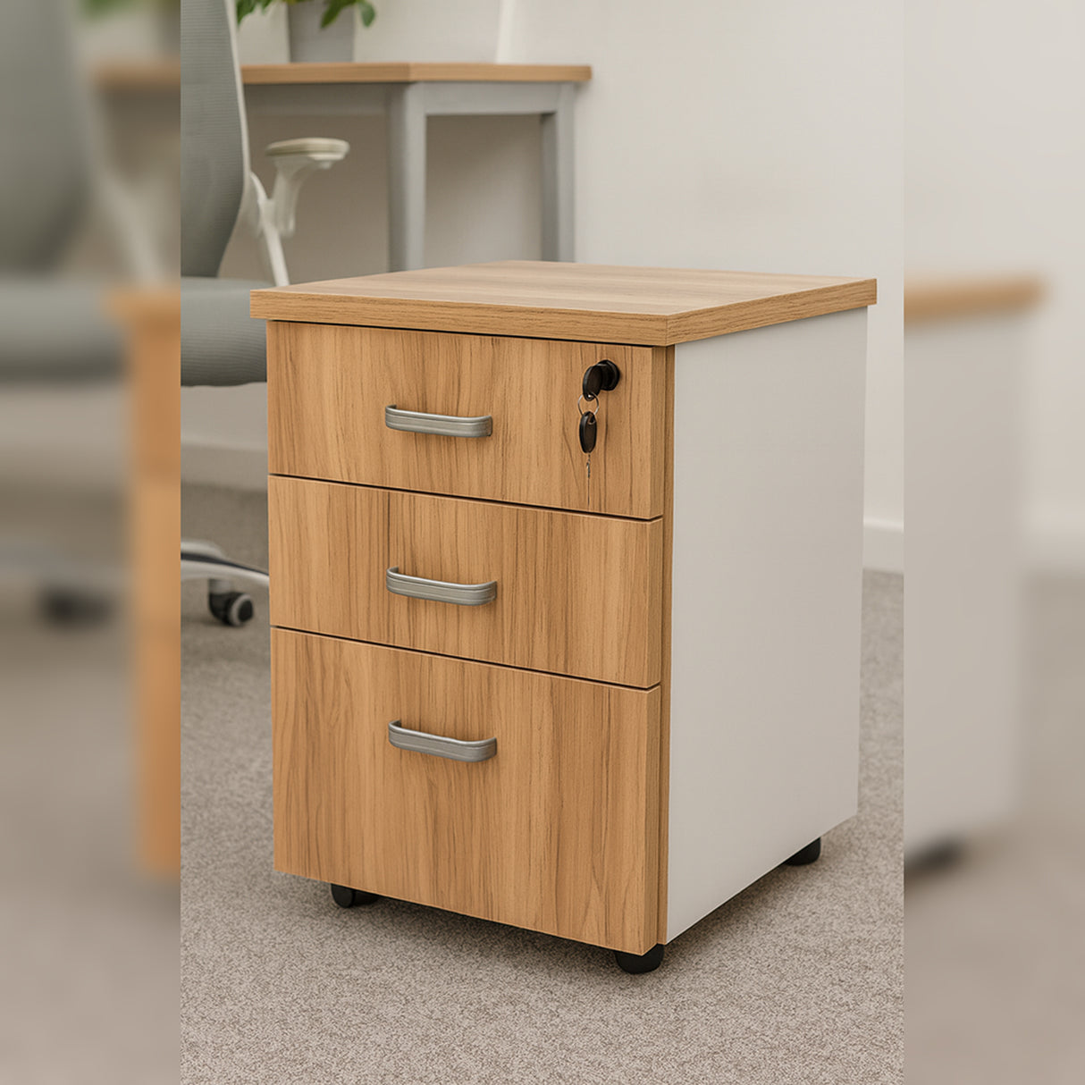 Cajonera Castaño y Blanco 42x53cm de Tres Hileras con Tres Cajones - CAJONERAS Y COMODAS | Bylmo